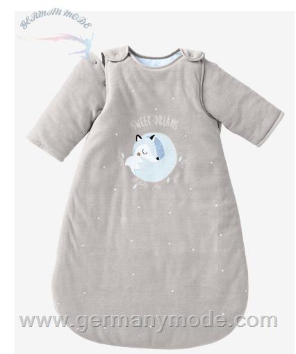 کیسه خواب تن پوش نوزاد ورت فرانسه Vertbaudet Baby Schlafsack Polarwolf, Ärmel abnehmbar Oeko-Tex - grau