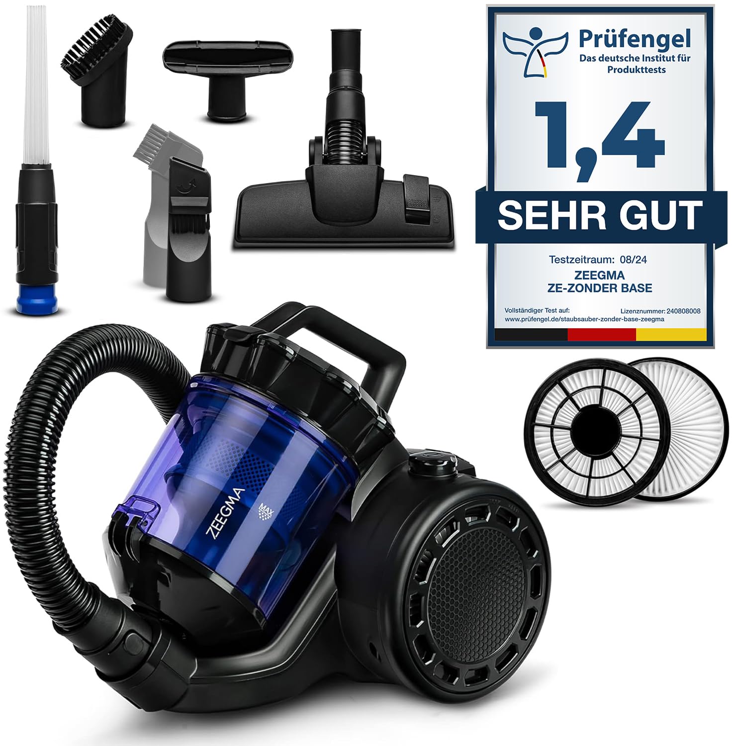 جارو برقی ZEEGMA Zonder Base جاروبرقی سیکلون بدون کیسه، قدرت مکش بالا، 2 فیلتر HEPA H13 و قابل شستشو، ظرف گرد و غبار ضد حساسیت، 2.5 لیتر