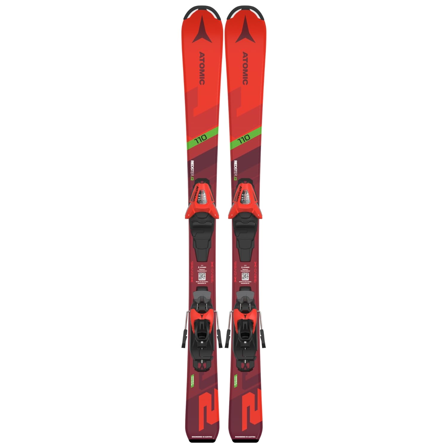 اسکی ATOMIC PM REDSTER J2 110 - اسکی کودکان در رنگ قرمز - اسکی کودکان 5-8 سال - اسکی کودکان در سایز 110 سانتی متر - چوب اسکی برای کودکان با پیش تنظیم - چوب اسکی قرمز با بند C 5 گیگاواتی