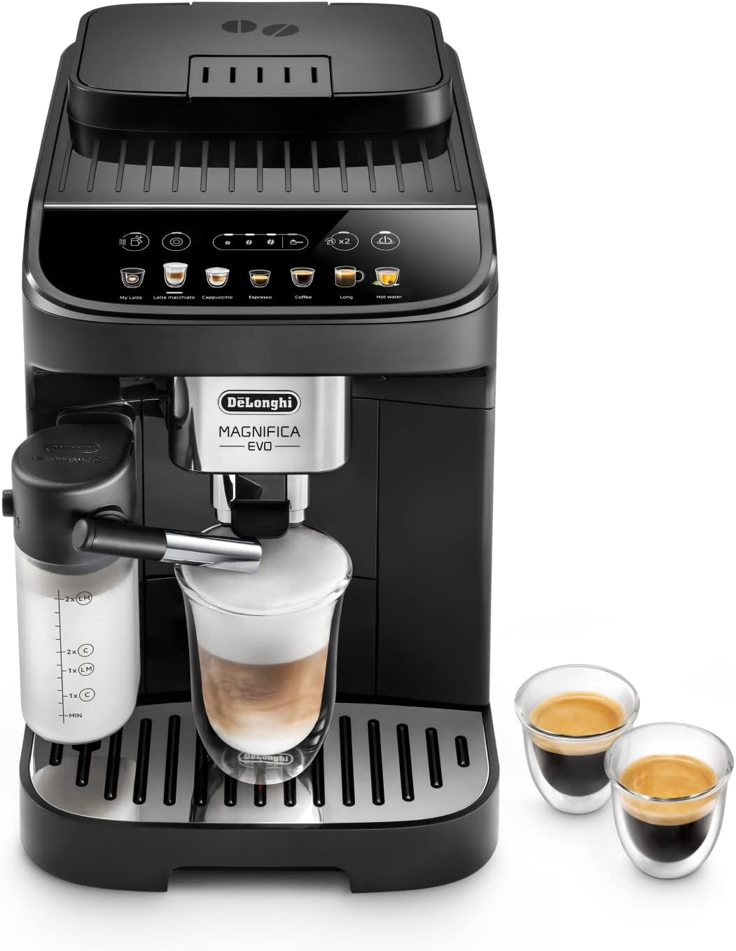 اسپرسو ساز قهوه ساز تمام اتوماتیک دلونگی ایتالیا DeLonghi Magnifica Evo ECAM 292.81.B با سیستم شیر LatteCrema، 7 دکمه انتخاب مستقیم برای کاپوچینو، اسپرسو و سایر غذاهای مخصوص قهوه، عملکرد 2 فنجانی، 7 نوشیدنی مشکی - مدل 2021