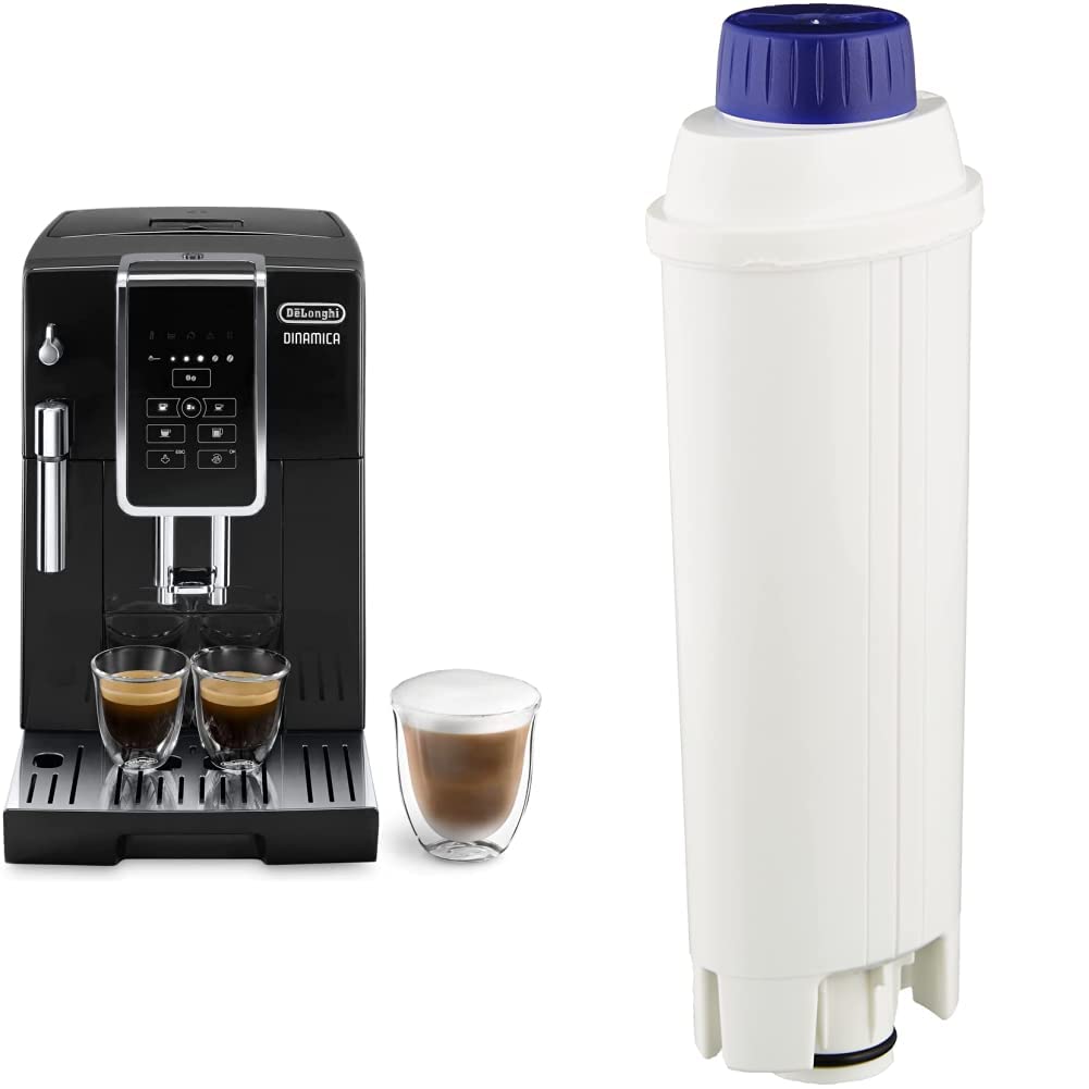 خرید از آمازون - DeLonghi Dinamica ECAM 350.15.B Kaffeevollautomat mit Milchaufschäumdüse für Cappuccino, schwarz & Original Wasserfilter DLSC002 - Zubehör für DeLonghi Kaffeevollautomaten, weiß Schwarz Kaffeevollautomat inkl. Wasserfilter