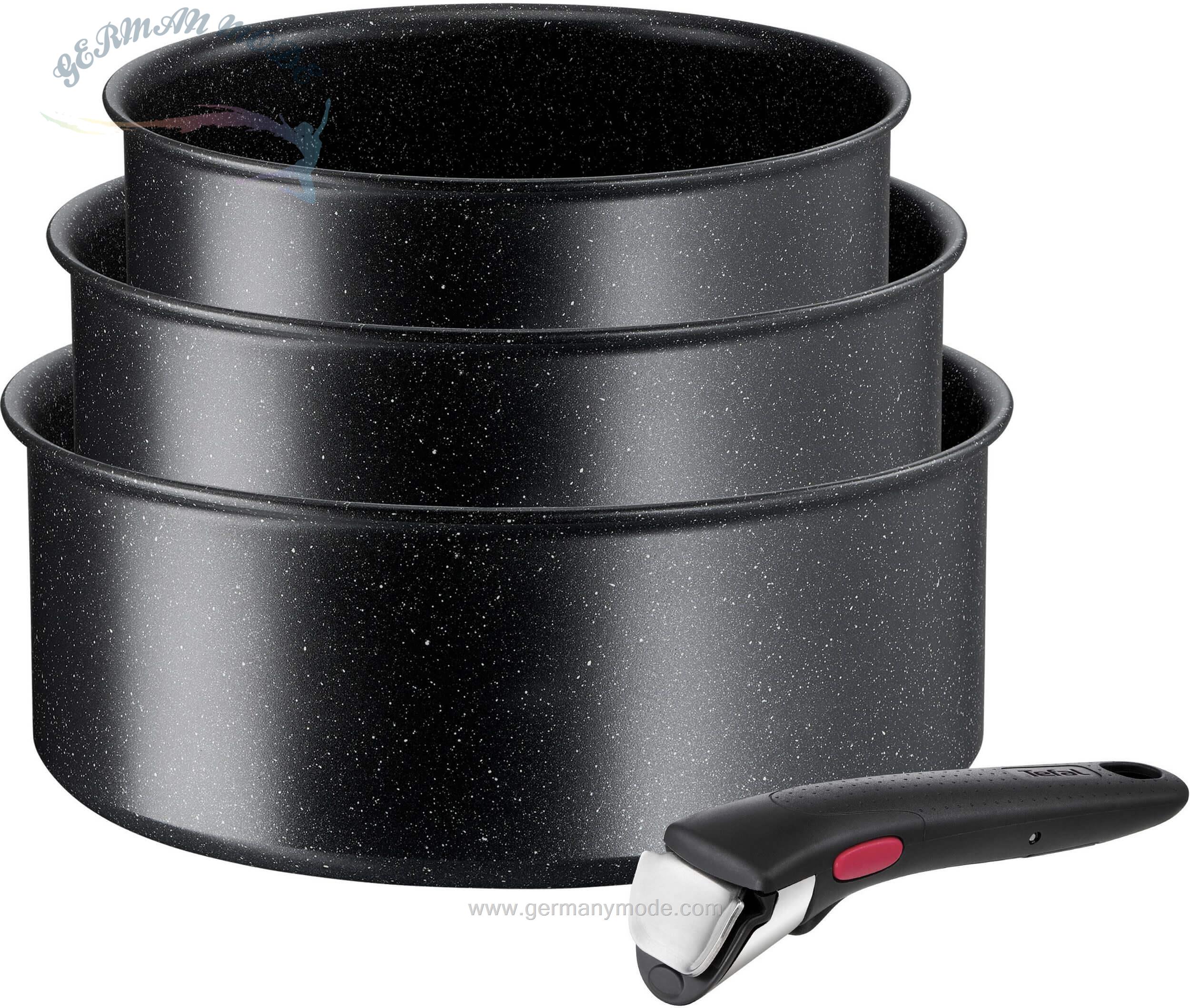 سرویس قابلمه 4 پارچه تفال فرانسه Tefal Ingenio Black Stone 4-teiliges Kasserollen-Set L39996