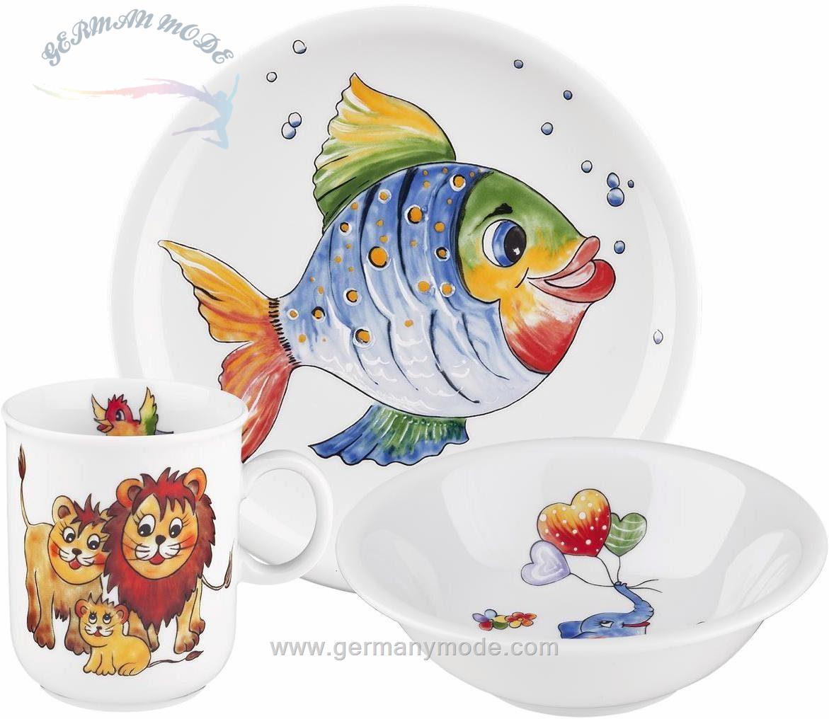 سرویس غذاخوری چینی بچگانه 3 پارچه سلتمن ویدن آلمان Seltmann Weiden Kindergeschirr-Set Compact Bunte Tierwelt (3-tlg), Porzellan