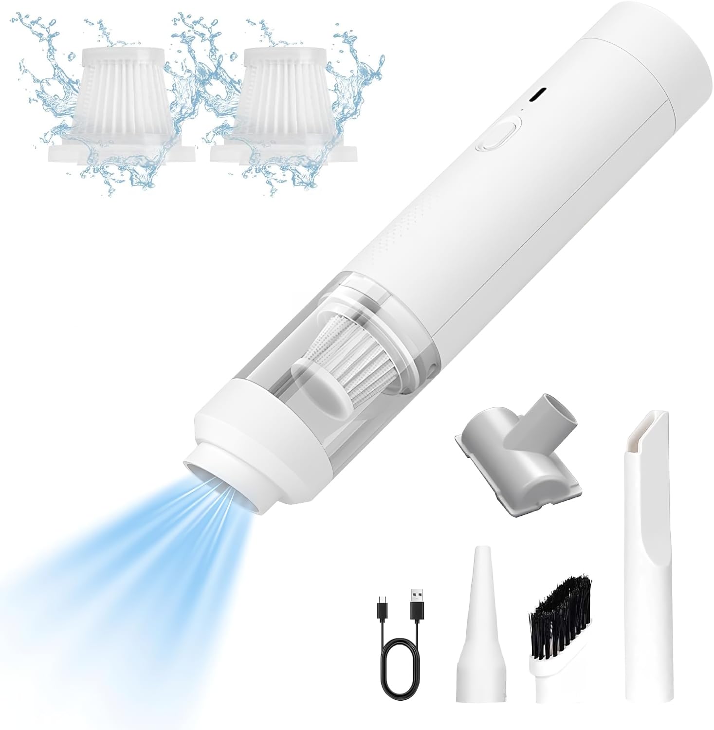 جارو شارژی دستی Euakee باتری بی‌سیم، جاروبرقی ماشین بی‌سیم 19000Pa با شارژ سریع USB-C، مینی جاروبرقی چندکاره 4 در 1 با سرعت 2 حالت برای خانگی، خودرو (سفید)