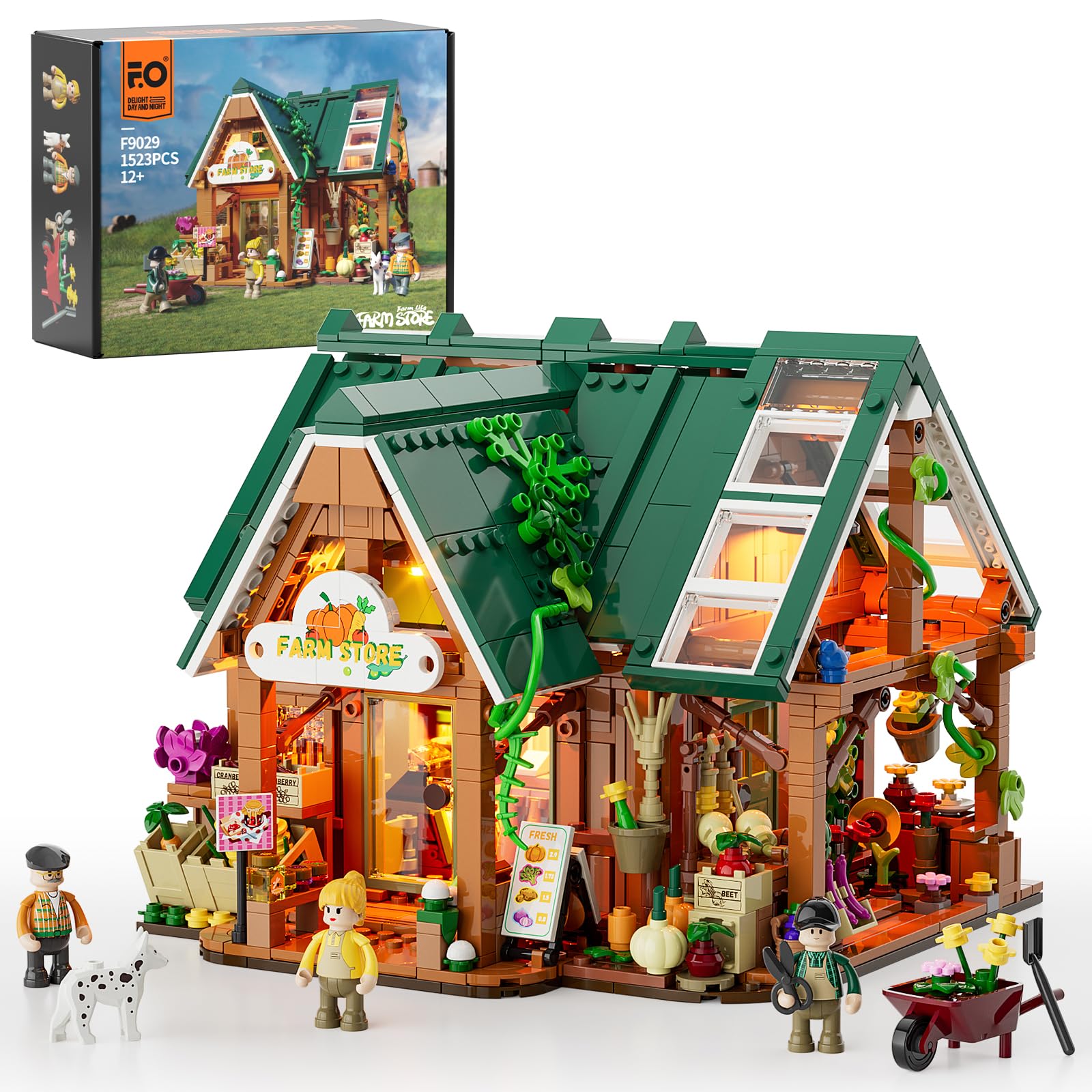 خرید از آمازون - Funwhole Farm Store Lighting Blocks Building Block - Farm Shop LED Light Construction Kit مدل ست 1523 تکه برای بزرگسالان و نوجوانان