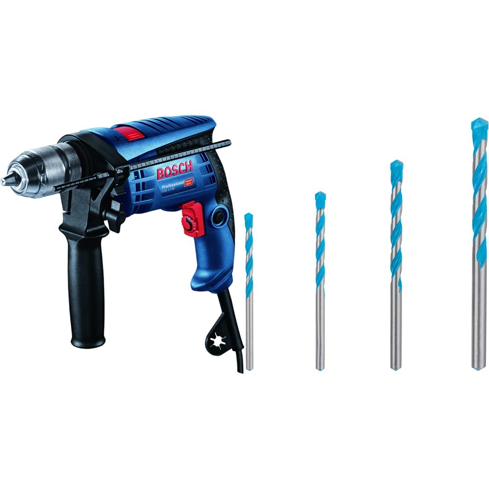 خرید از آمازون - Bosch Professional Schlagbohrmaschine GSB 13 RE (inkl. Tiefenanschlag 210 mm, Schnellspannbohrfutter 13 mm, im Karton) + 4X Expert CYL-9 MultiConstruction Bohrer Set (für Beton, Ø 4-8 mm, Zubehör) GSB 13 RE + 4x Expert CYL-9