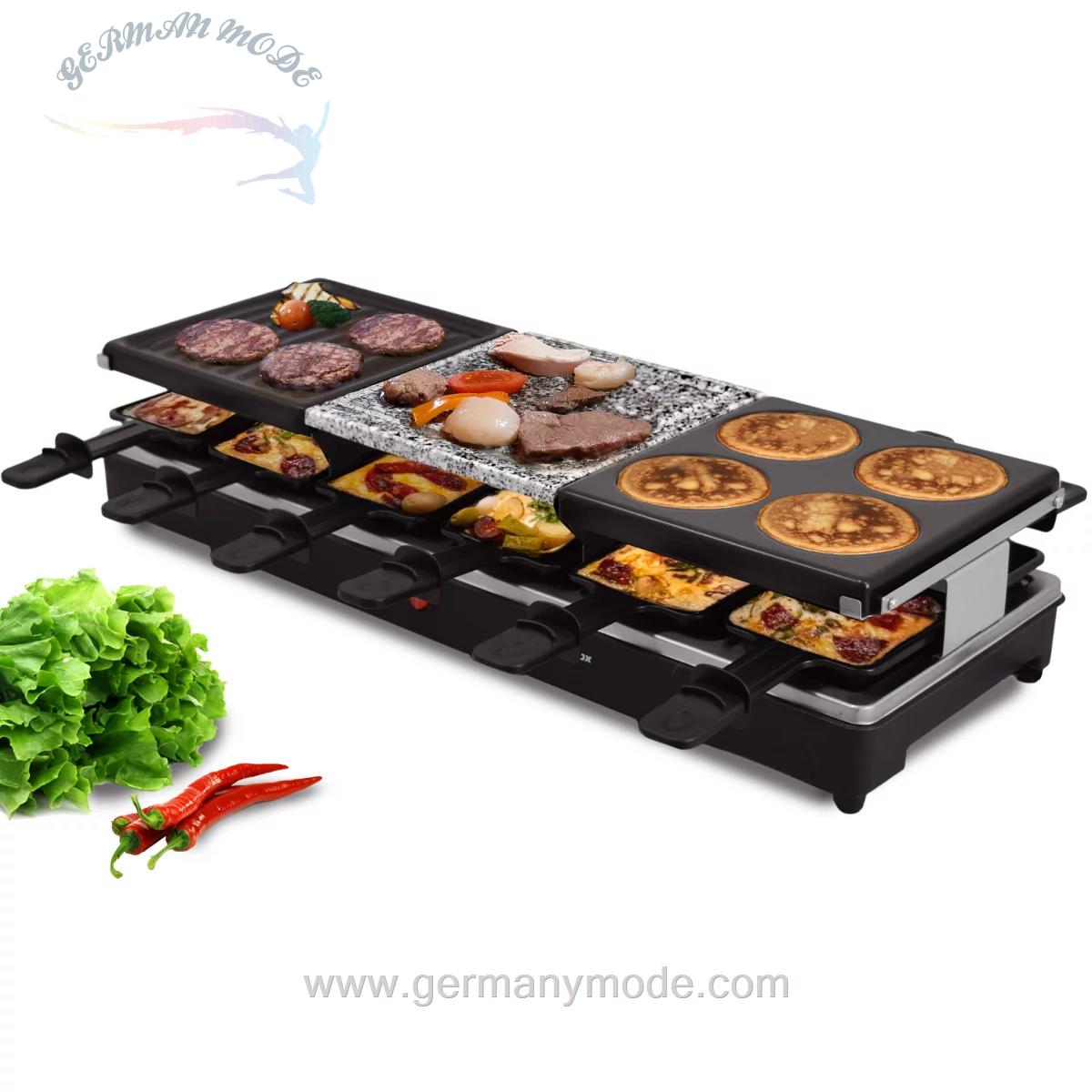 گریل راکلت پز پنکیک ساز سینتروکس آلمان Syntrox Germany Raclette Grill Oberwil mit geteilten Platten
