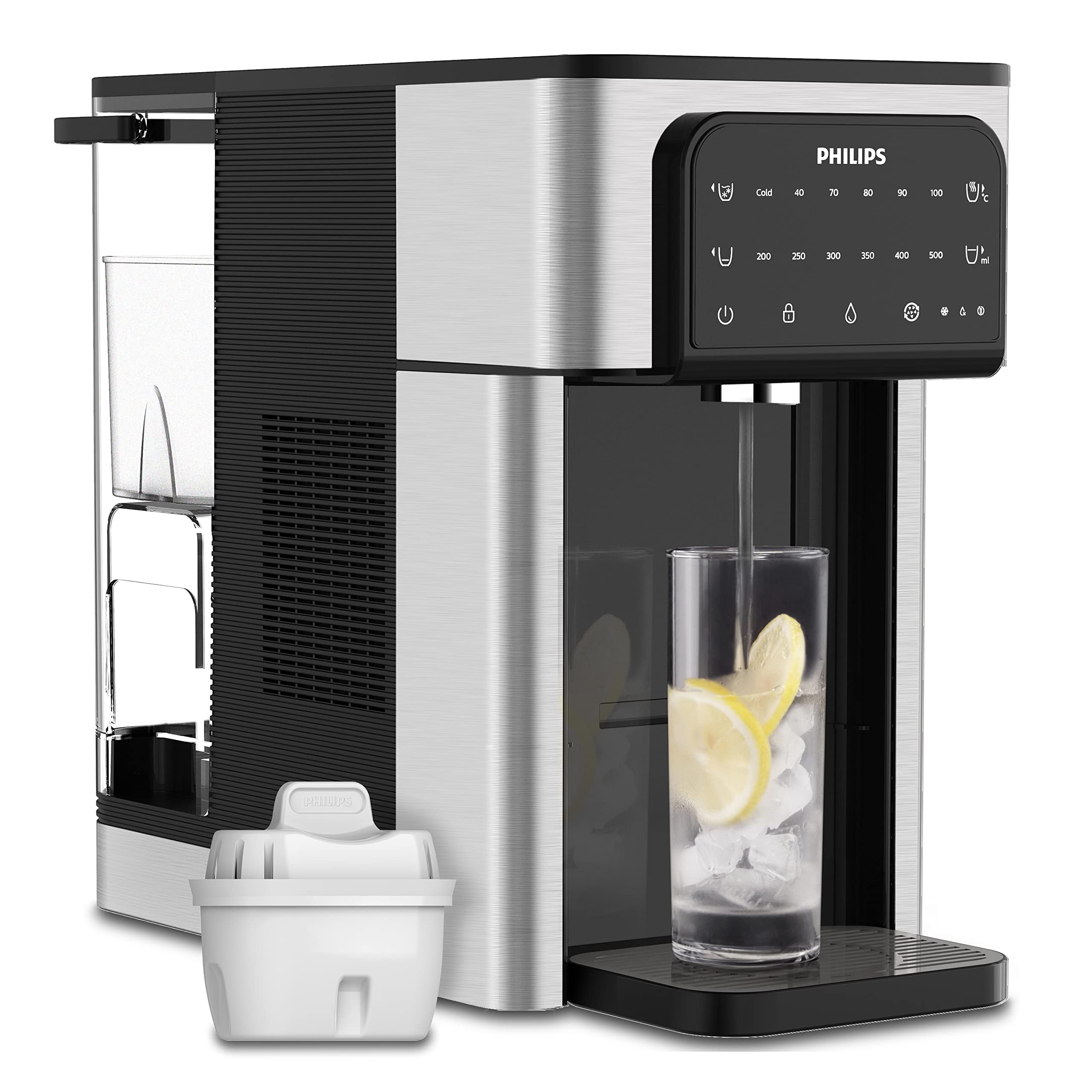 خرید از آمازون - ایستگاه آب All-IN-ONE Philips Water، تلگراف آب سرد و گرم فیلتر شده، ظرفیت 2.8 لیتر، 6 پیش تنظیم دما، صفحه نمایش لمسی ADD5980/31 نقره ای سیاه و سفید One Size