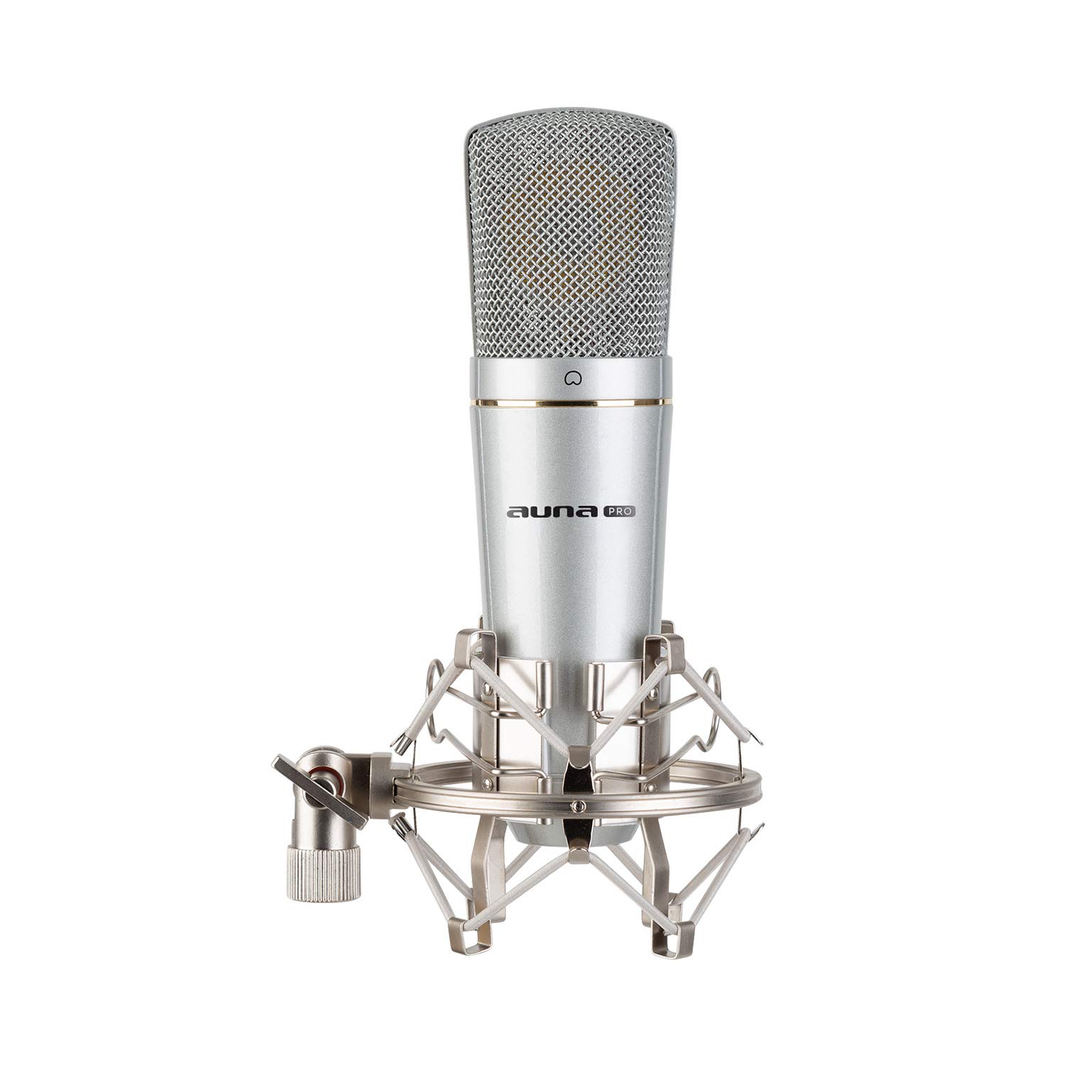خرید از آمازون - میکروفون خازنی USB auna MIC-920، میکروفون دیافراگم بزرگ USB استودیویی، خروجی هدفون، اتصال و پخش از طریق USB، الگوی قطبی کاردیوئید مشخص، از جمله خروجی هدفون و براکت میکروفون، نقره ای