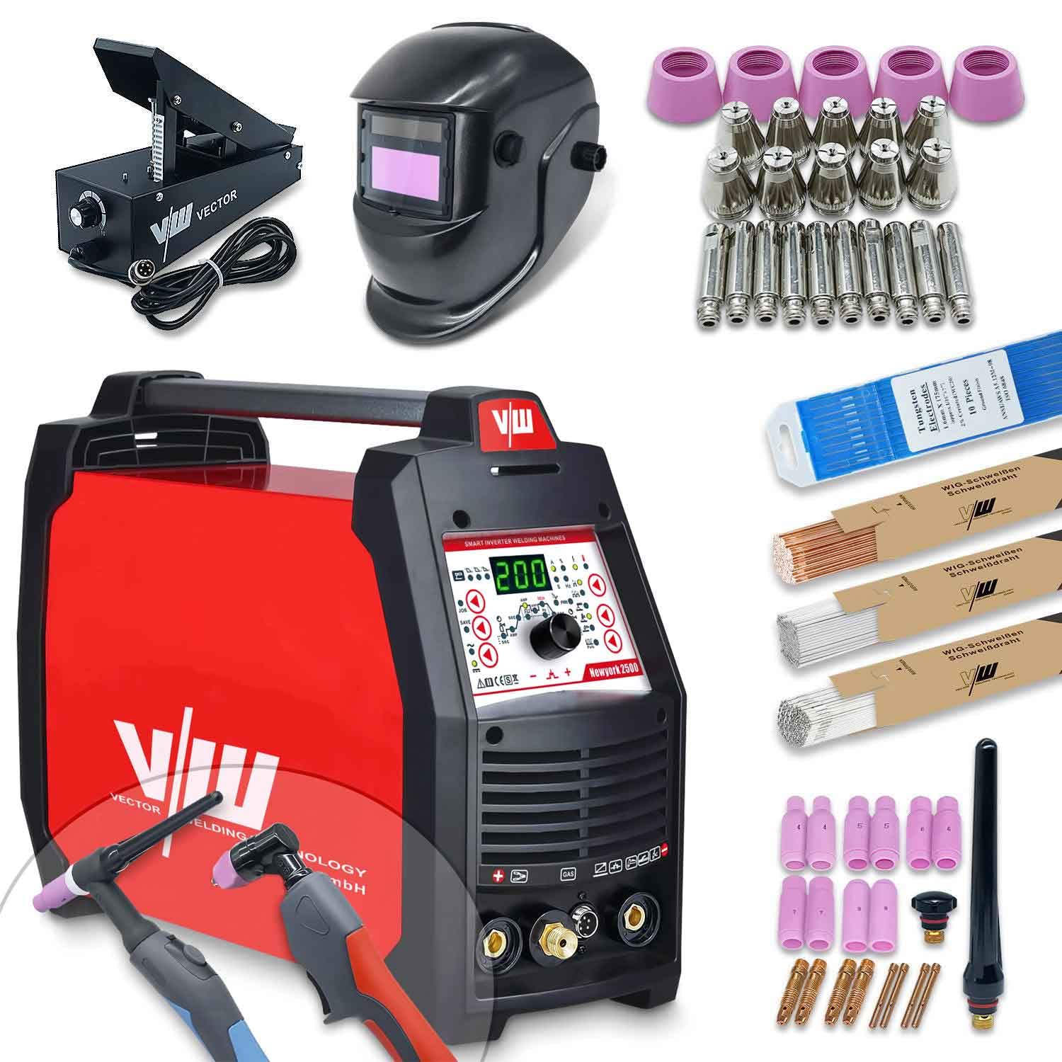 خرید از آمازون - دستگاه جوش حرفه ای TIG AC DC 200 A - SET 51 عدد - عملکرد جوش الکترود - کاتر پلاسما 50a - جوشکاری آلومینیوم - عملکرد پالس - جریان گاز و پیگیری - افزایش و کاهش جریان - جوش وکتور