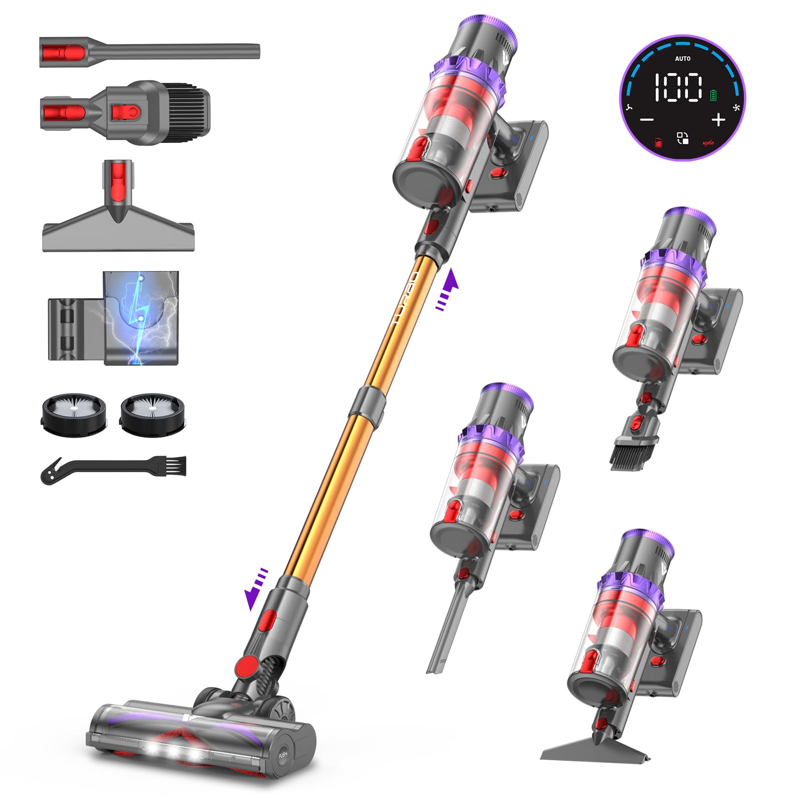 جارو شارژی coovy SU7 580W، جارو شارژی 45000Pa، تا 70 دقیقه زمان کار، جارو شارژی با نمایشگر فوق العاده بزرگ، جارو شارژی حالت اتوماتیک برای فرش، موی حیوانات، کف سخت