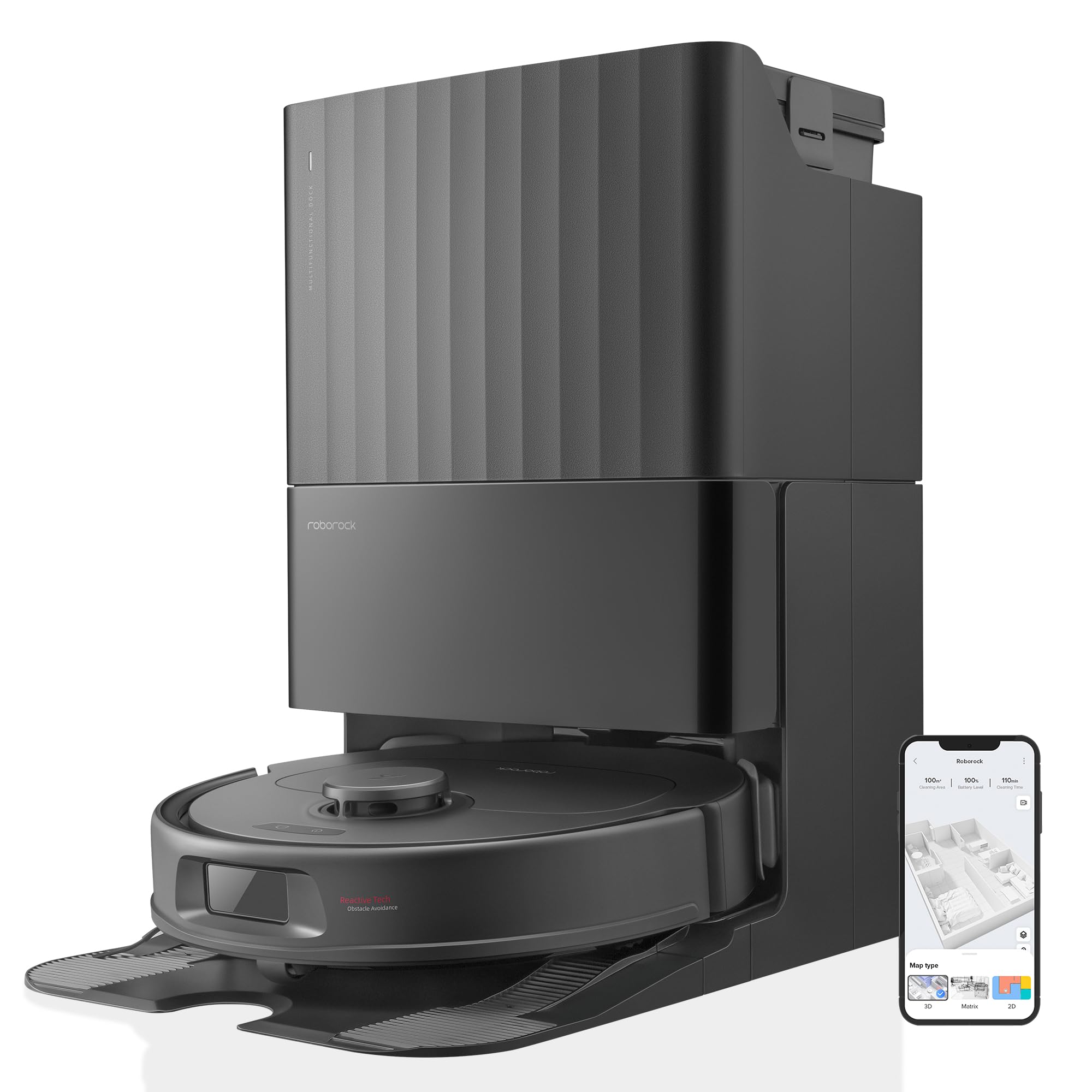 جارو رباتیک ربات خلاء Roborock QrevoS با قدرت مکش 7000Pa، ناوبری PreciSense® LiDAR، خشک کردن بی صدا 45 dB(A) (مشکی) Qrevos Black