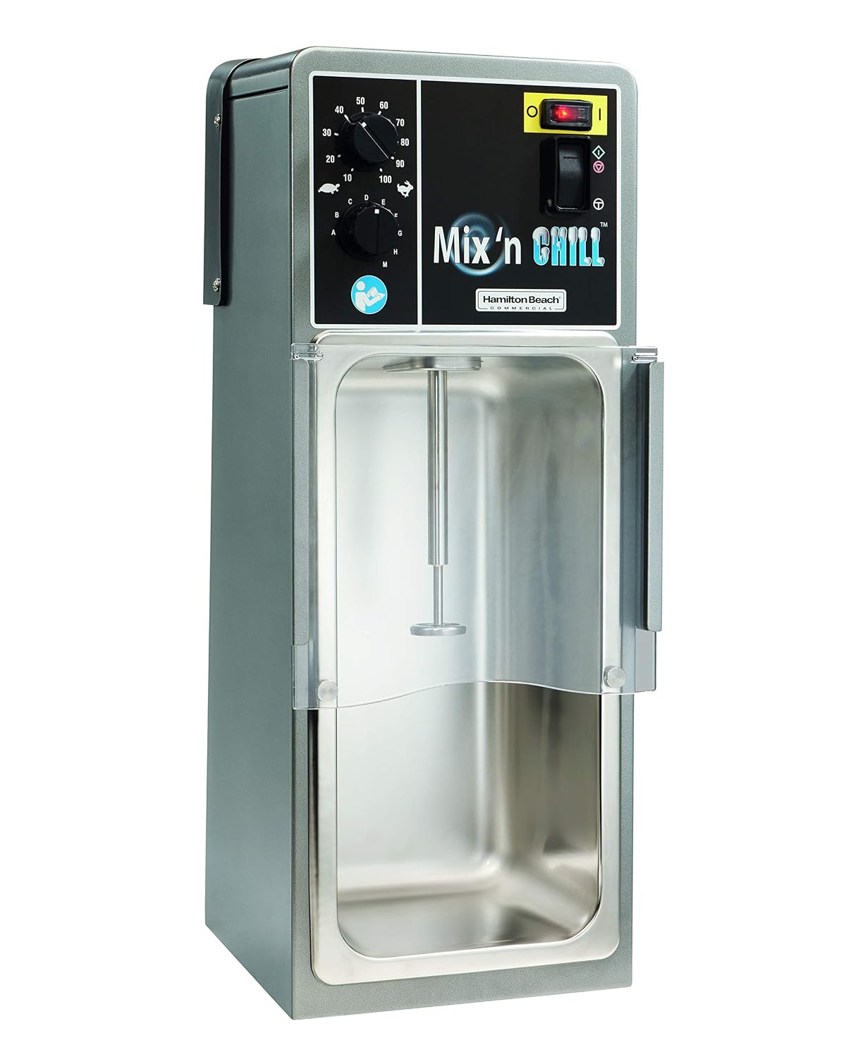 مخلوط کن میکسر نوشیدنی تجاری همیلتون بیچ آمریکا Mix 'n Chill Hamilton Beach Commercial HMD900-CE: چرخه های از پیش برنامه ریزی شده، کارکرد موتور با یک دست را اضافه می کند.