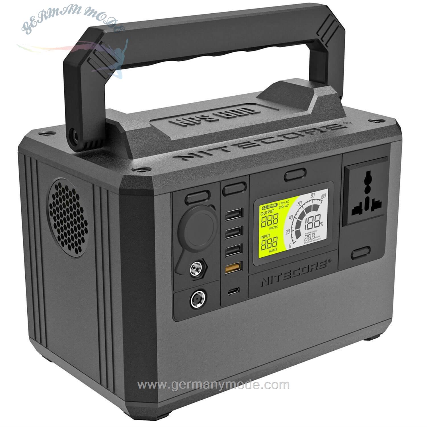 ژنراتور برق خورشیدی با پنل تاشو قابل حمل نیتکور Nitecore NPS600 Power Station 165000mAh und Niteco- Powerstation
