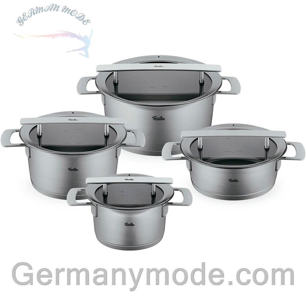 سرویس قابلمه 4 پارچه فیسلر آلمان Fissler Phi Collection Topfset 4-tlg / مجموعه قابلمه 4 تکه استیل ضد زنگ با درب شیشه ای (3 قابلمه، 1 ماهیتابه) - القایی ساخت آلمان