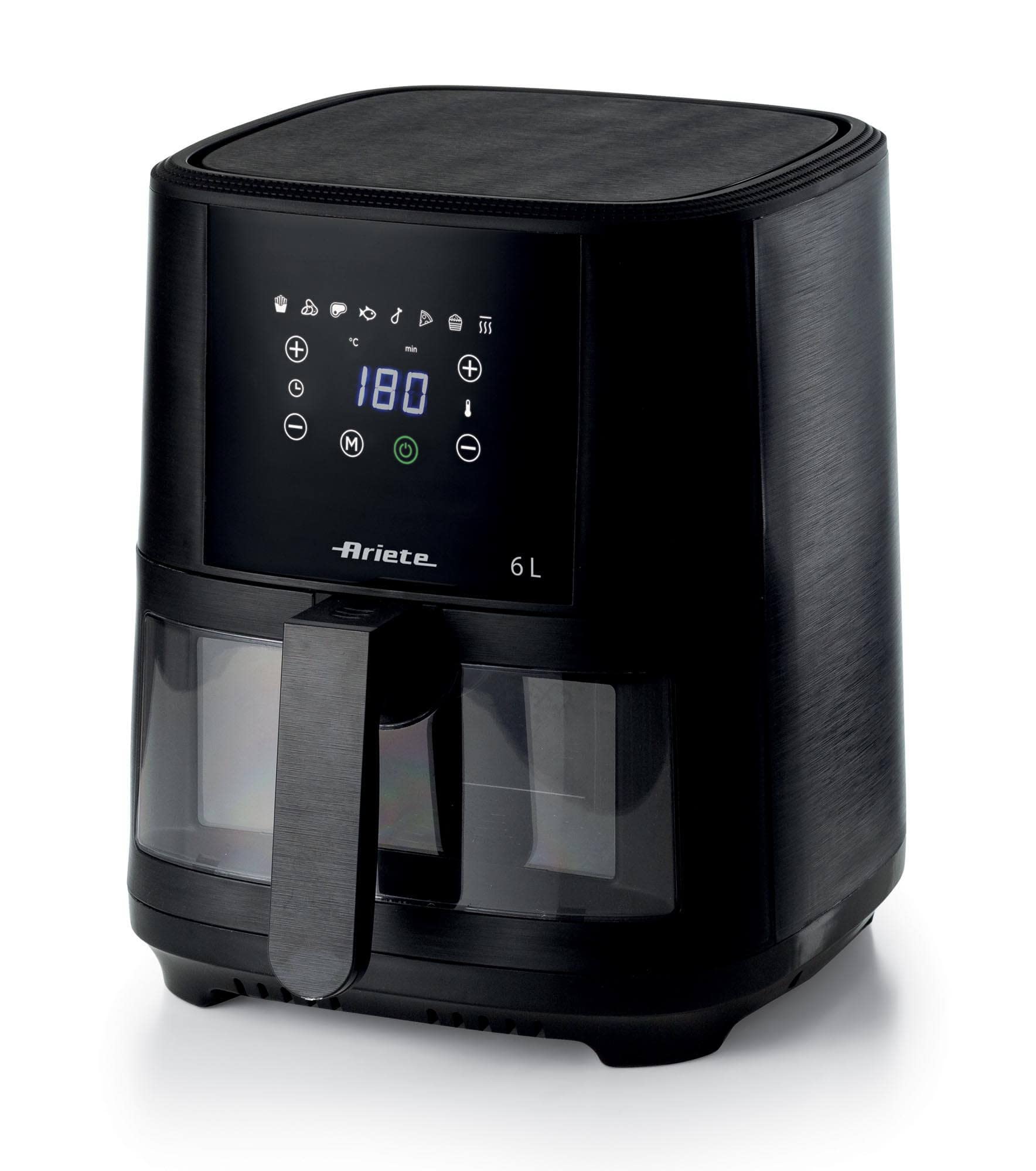 Ariete 4626 Friggitrice ad aria 6L، سرخ کن بادی، 1300 وات، ظرفیت 6 لیتر، ظرفیت پخت و پز 2.5 کیلوگرم، 8 برنامه از پیش تنظیم شده، درجه حرارت تا 200 درجه، سبد شفاف برای کنترل پخت و پز، دیجیتال 6L 4626 مشکی