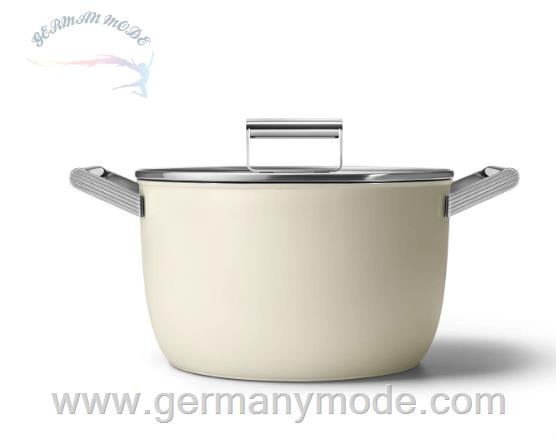 قابلمه اسمگ ایتالیا Smeg CKFC2611 Schmortopf 26 cm inkl. Glasdeckel im 50er Jahre Design CKFC2611CRM