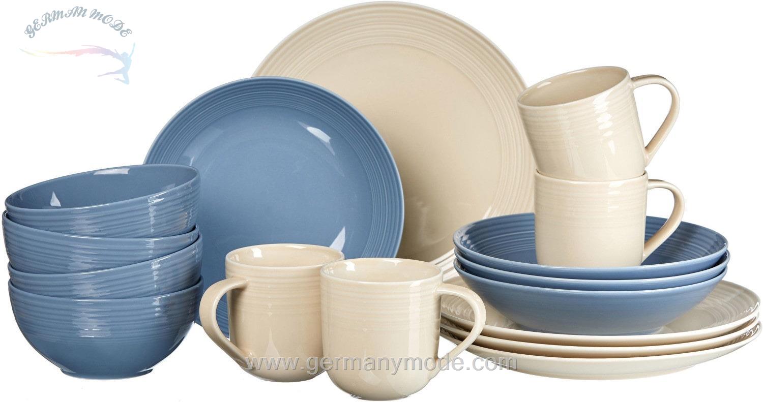 سرویس غذاخوری چینی 16 پارچه 4 نفره ریتزن هوف اند برکر آلمان Ritzenhoff / Breker Kombiservice Levi (16-tlg.) blau-natur