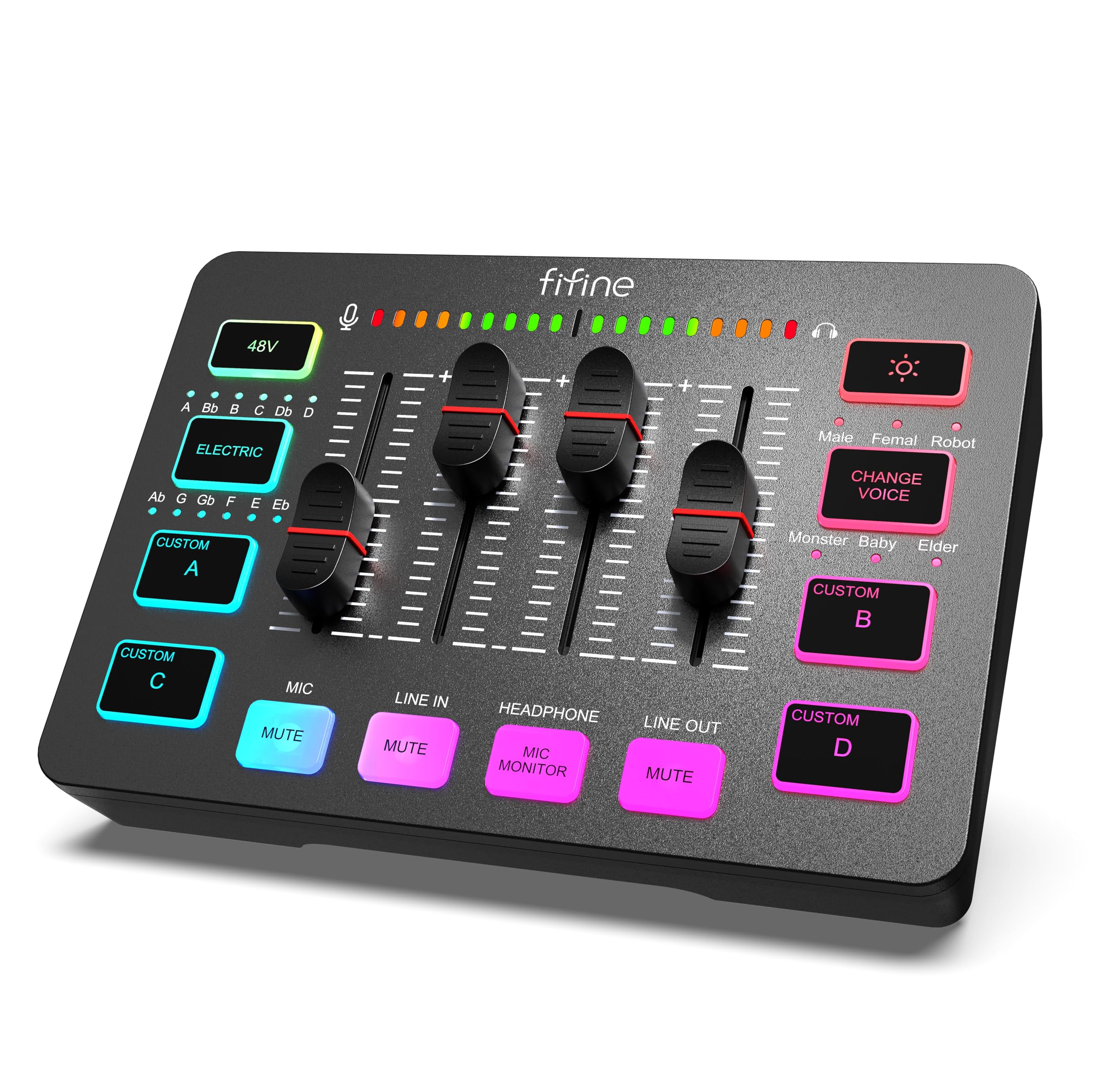 خرید از آمازون - میکسر صوتی بازی FIFINE، میکسر رایانه شخصی RGB استریم با رابط میکروفون XLR، کنترل فردی، کنترل صدا، دکمه قطع، 48 ولت فانتوم پاور، برای پادکست، ضبط، صدا
