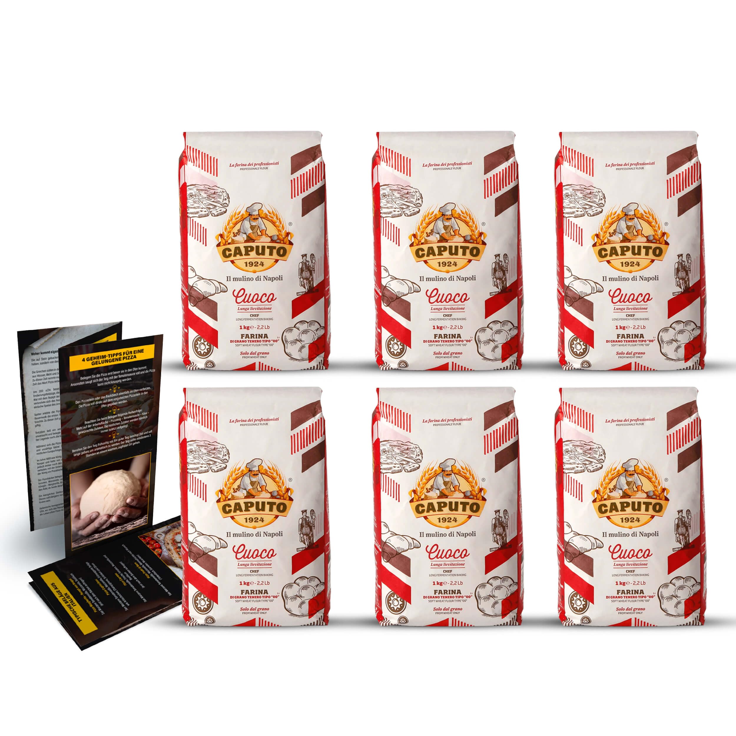 خرید از آمازون - DELICRET - Caputo Cuoco 6x1kg + دستور پخت پیتزا اصلی و نکات | زمان پیاده روی تا 24 - 72 ساعت | آرد پیتزا نوع 00 | آرد پیتزا
