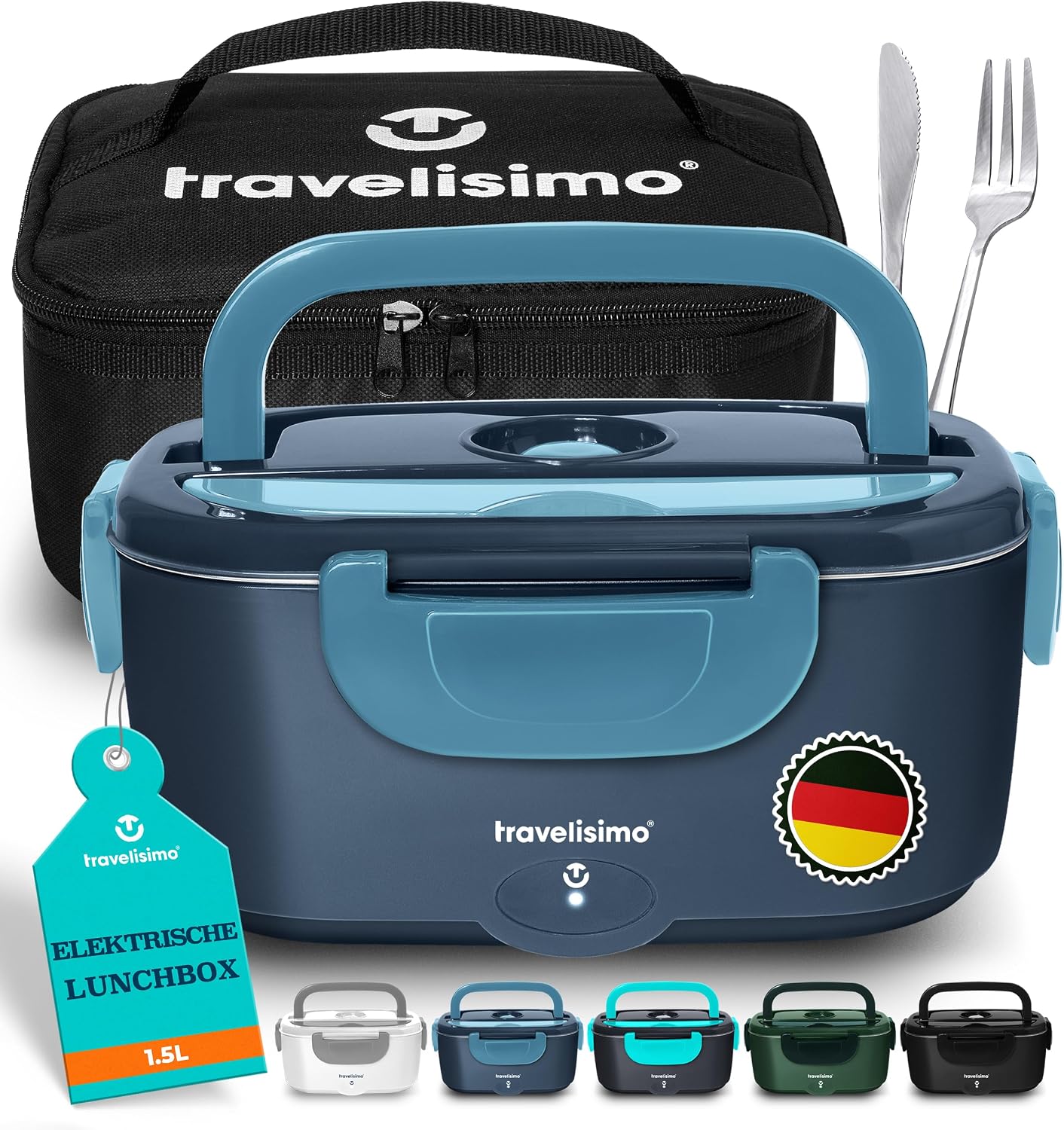 لانچ باکس ظرف گرم کننده غذای برقی و شارژی 80 واتی TRAVELISIMO جعبه ناهار گرم، جعبه حرارتی 1.5 لیتری برای غذا جعبه ناهار برقی 3 در 1 12 ولت / 24 ولت / 220 ولت، کانتینر گرما برای بردن برای کار جعبه ناهار کامیون کامیون الکتریکی