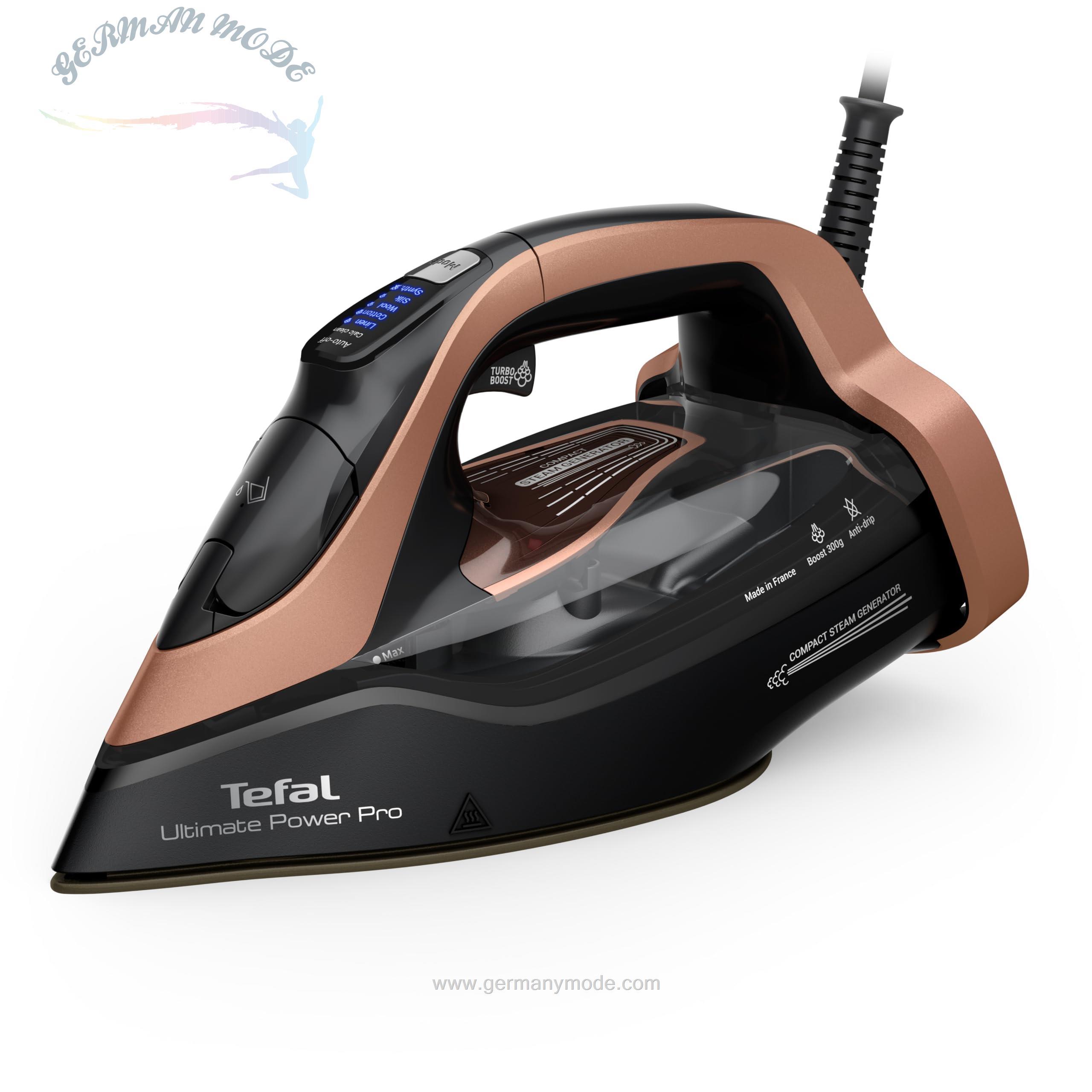 اتو بخار تفال Ultimate Power Pro، 3200 وات، خروجی بخار مداوم 85 گرم در دقیقه، تقویت بخار، سیستم پمپ، 2 سطح بخار، محافظ لکه، مشکی/برنز، FV9E50E0