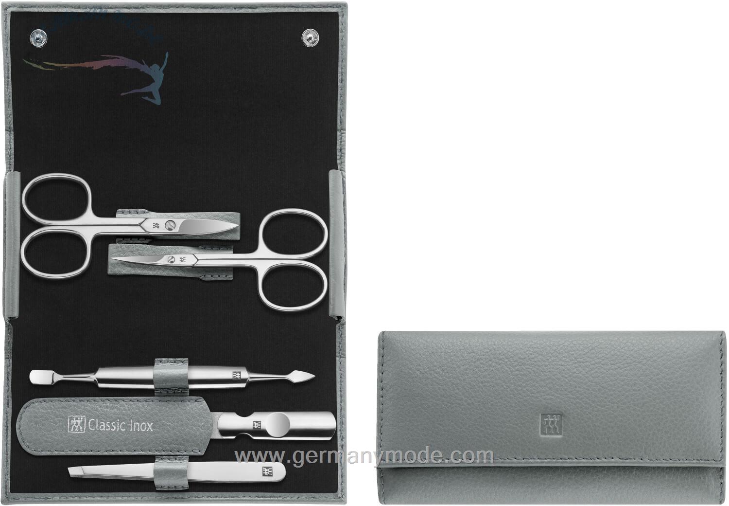 ست قیچی و مانیکور زولینگ آلمان ZWILLING Classic Inox Druckknopfetui 5-teilig Rindleder grau