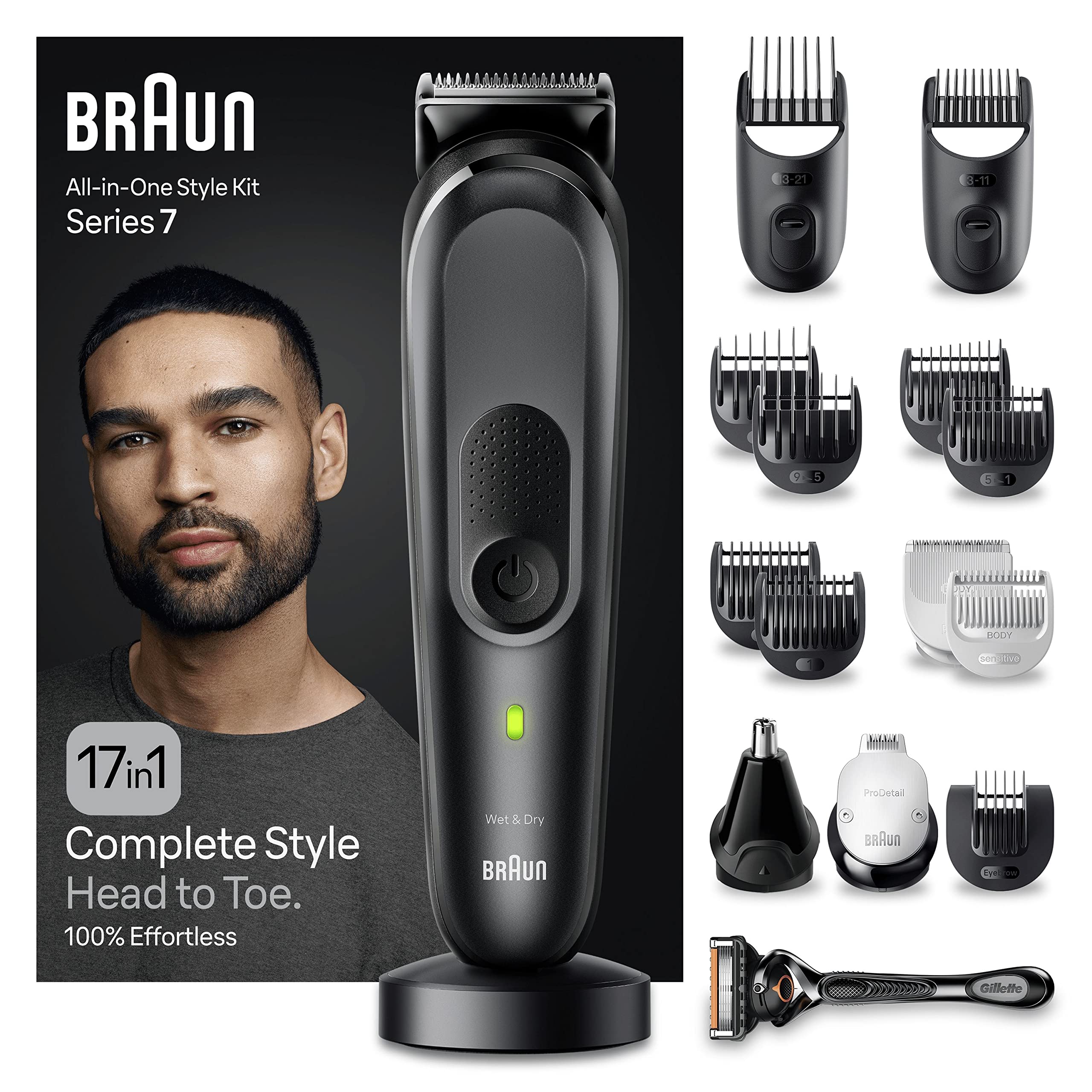 خرید از آمازون - Braun Series 7 All-in-One Trimmer MGK7491، کیت 17 در 1 برای ریش، مو، بدن و موارد دیگر جدید