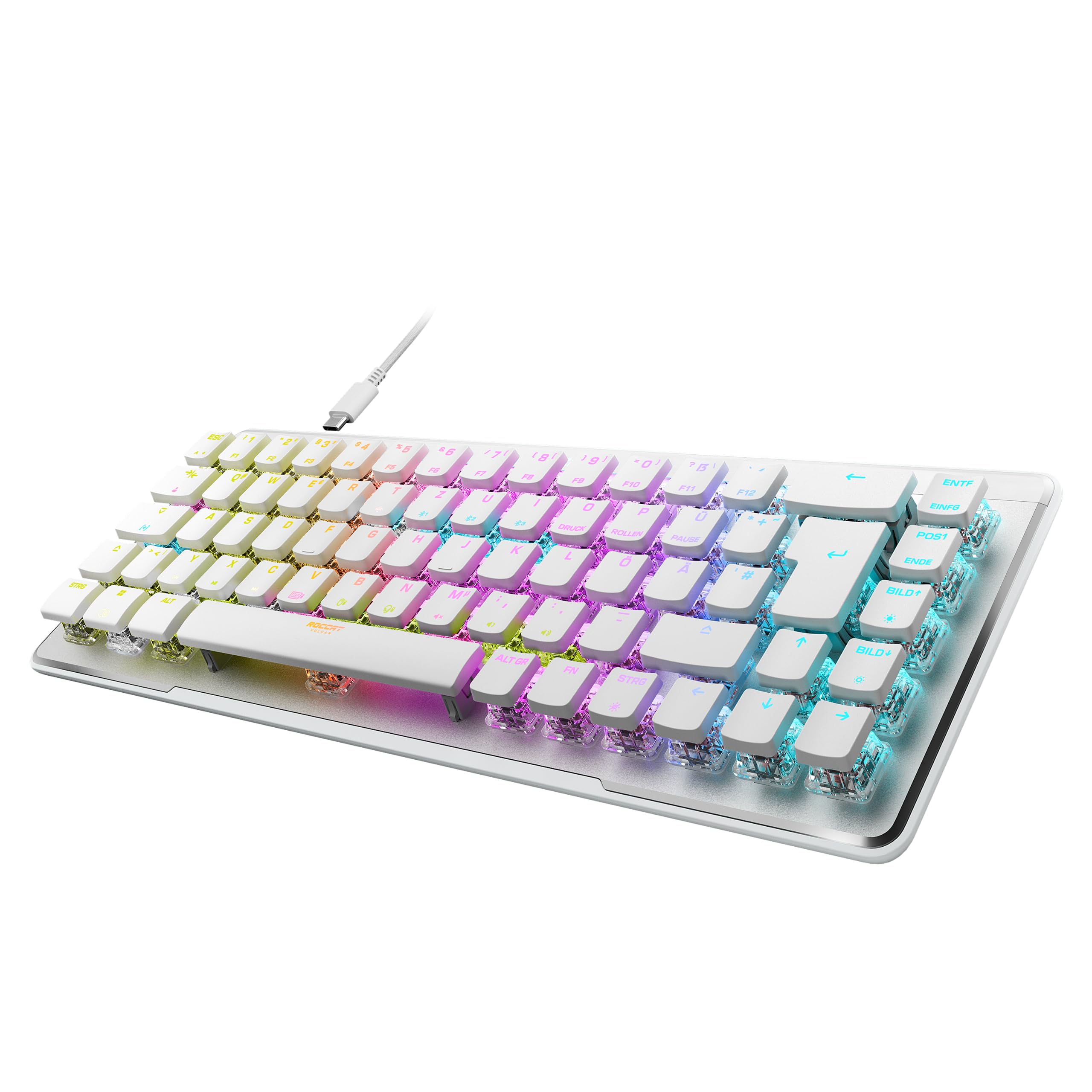 خرید از آمازون - Roccat Vulcan II Mini Air - صفحه کلید بازی مکانیکی اپتیکال بی سیم 65 درصد، نورپردازی RGB قابل تنظیم، کابل جداشدنی، سوئیچ خطی TITAN II، صفحه آلومینیومی، سفید Vulcan II Mini Air (Linear) سفید