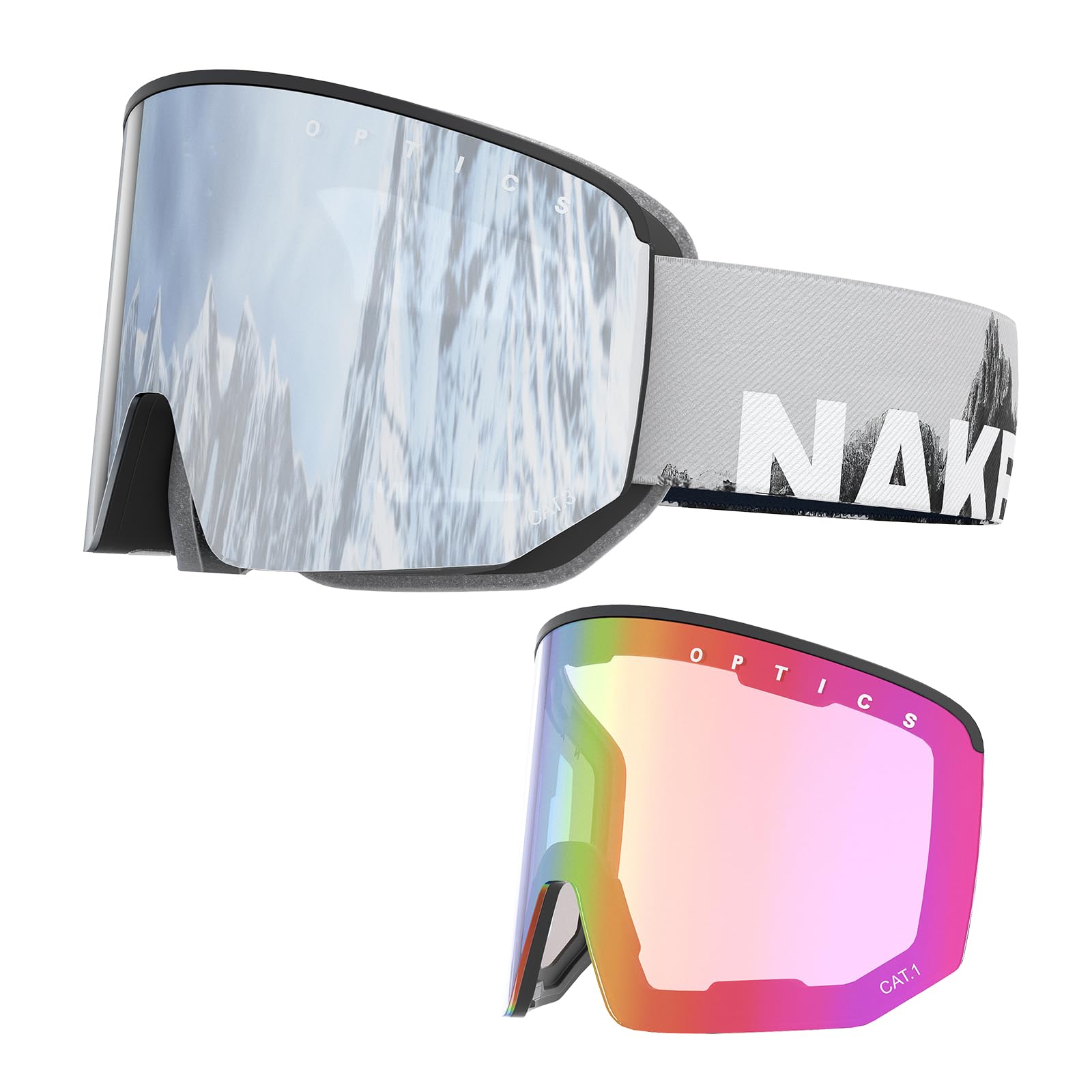 NAKED Optics عینک اسکی NOVA برای مردان، عینک اسکی برای زنان، عینک اسنوبرد، عینک اسکی برای آب و هوای بد، عینک اسکی با لنزهای قابل تعویض، عینک اسکی برای عینک‌زنان، عینک اسکی تخته سنگ +شامل. شیشه هوای بد