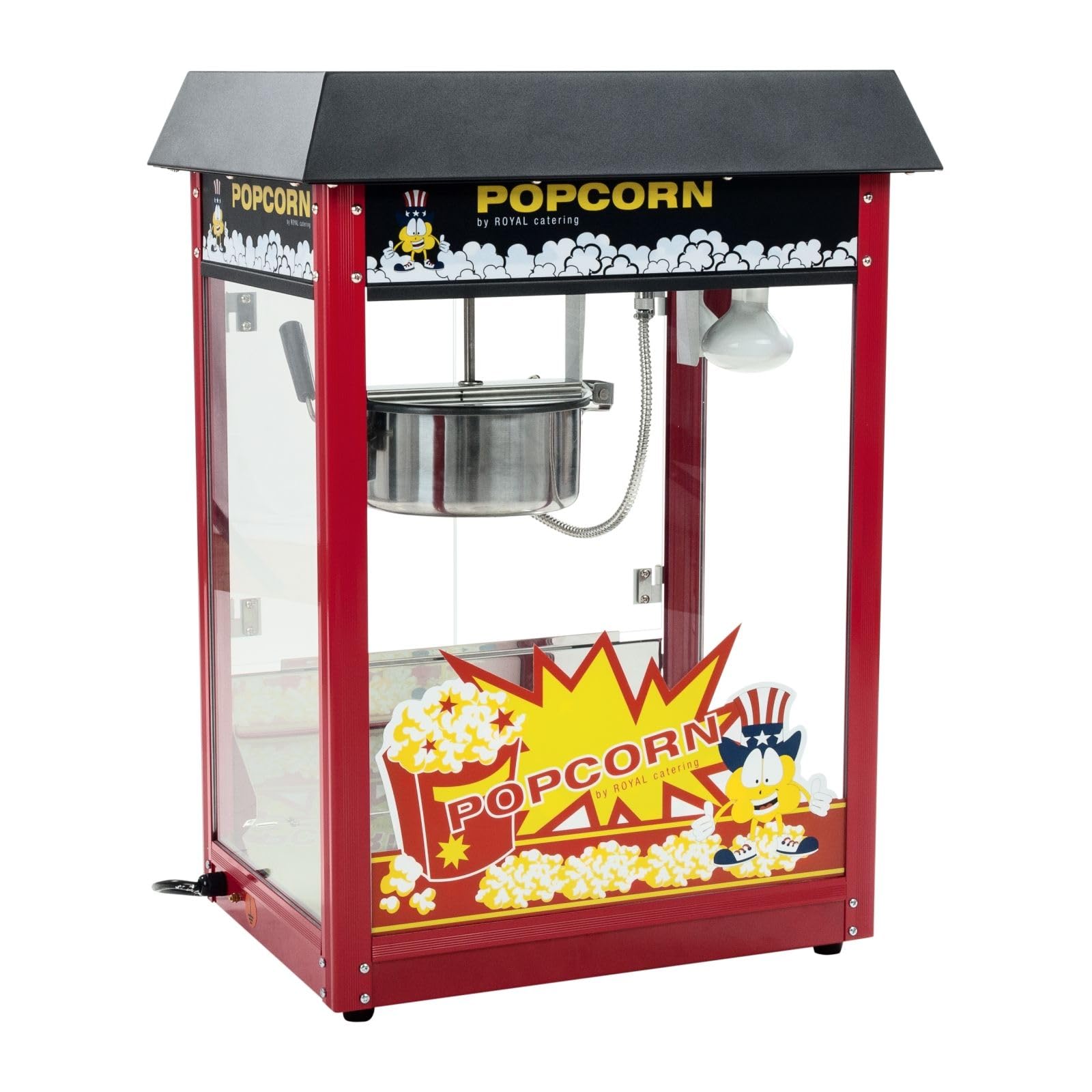 دستگاه پاپ کورن ساز Royal Catering RCPS-16E (1500 وات، خروجی 5 کیلوگرم در ساعت 16 لیتر در ساعت، قطر دیگ 18.5 سانتی متر، پوشش تفلون، شامل پیمانه و فنجان مدرج) مشکی
