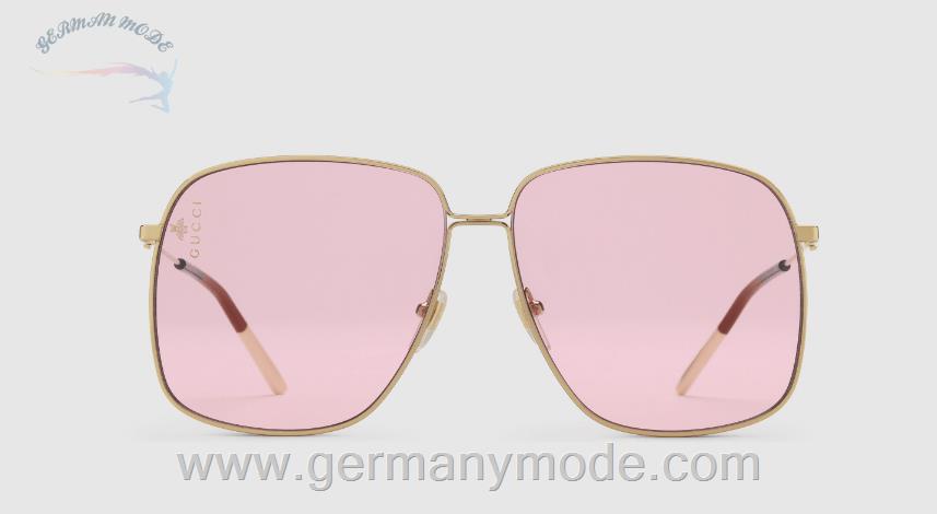 عینک آفتابی زنانه گوچی ایتالیا GUCCI Sonnenbrille mit rechteckigem Rahmen aus Metall ‎541368 I3330 8055