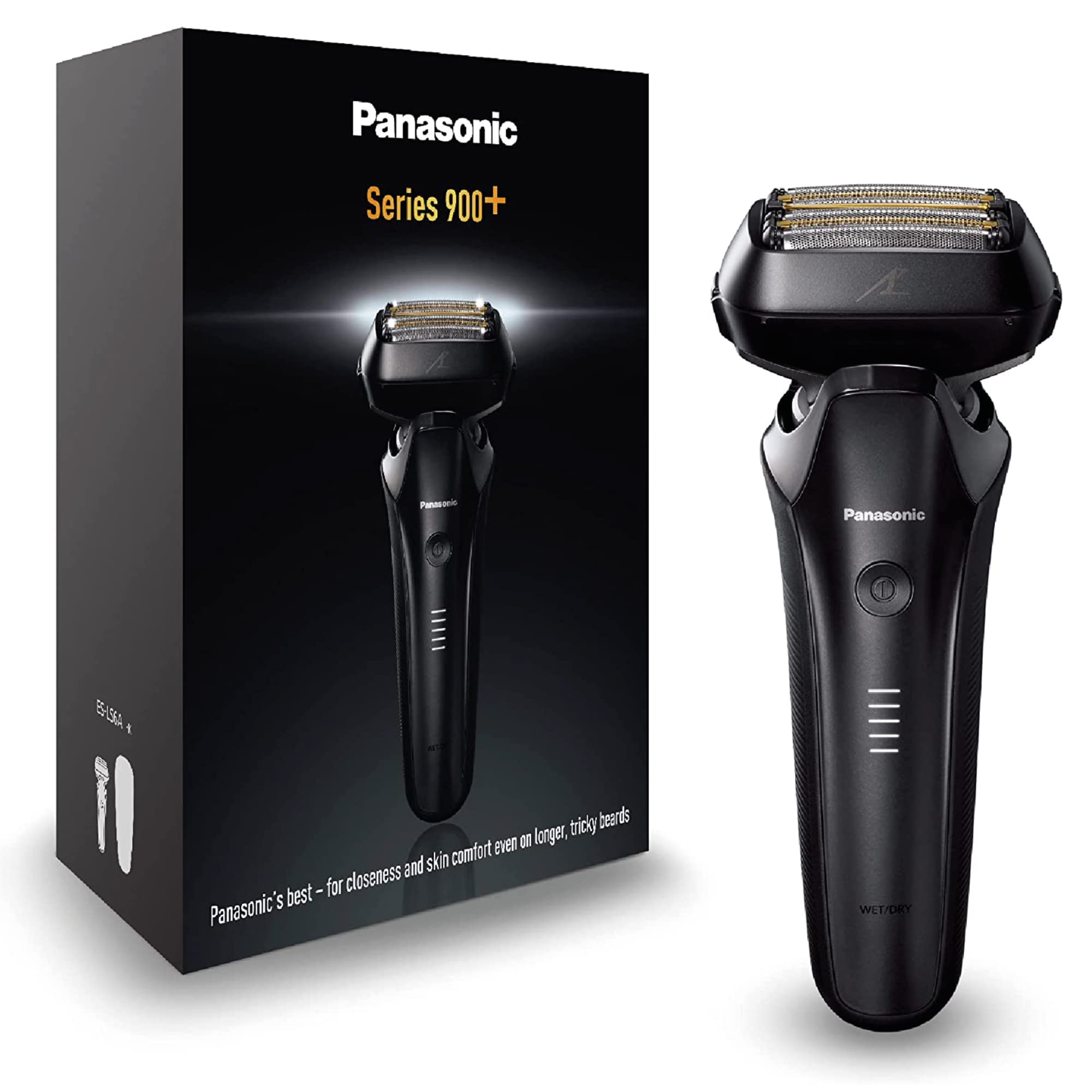 خرید از آمازون - ریش تراش برقی Panasonic Series 900+ ES-LS6A برای مردان با پوست مرطوب و خشک 6 تیغه، شارژی ممتاز، سنسور ریش پاسخگو، تیغه های فولادی ژاپنی، سر مولتی فلکس، مشکی مات استاندارد