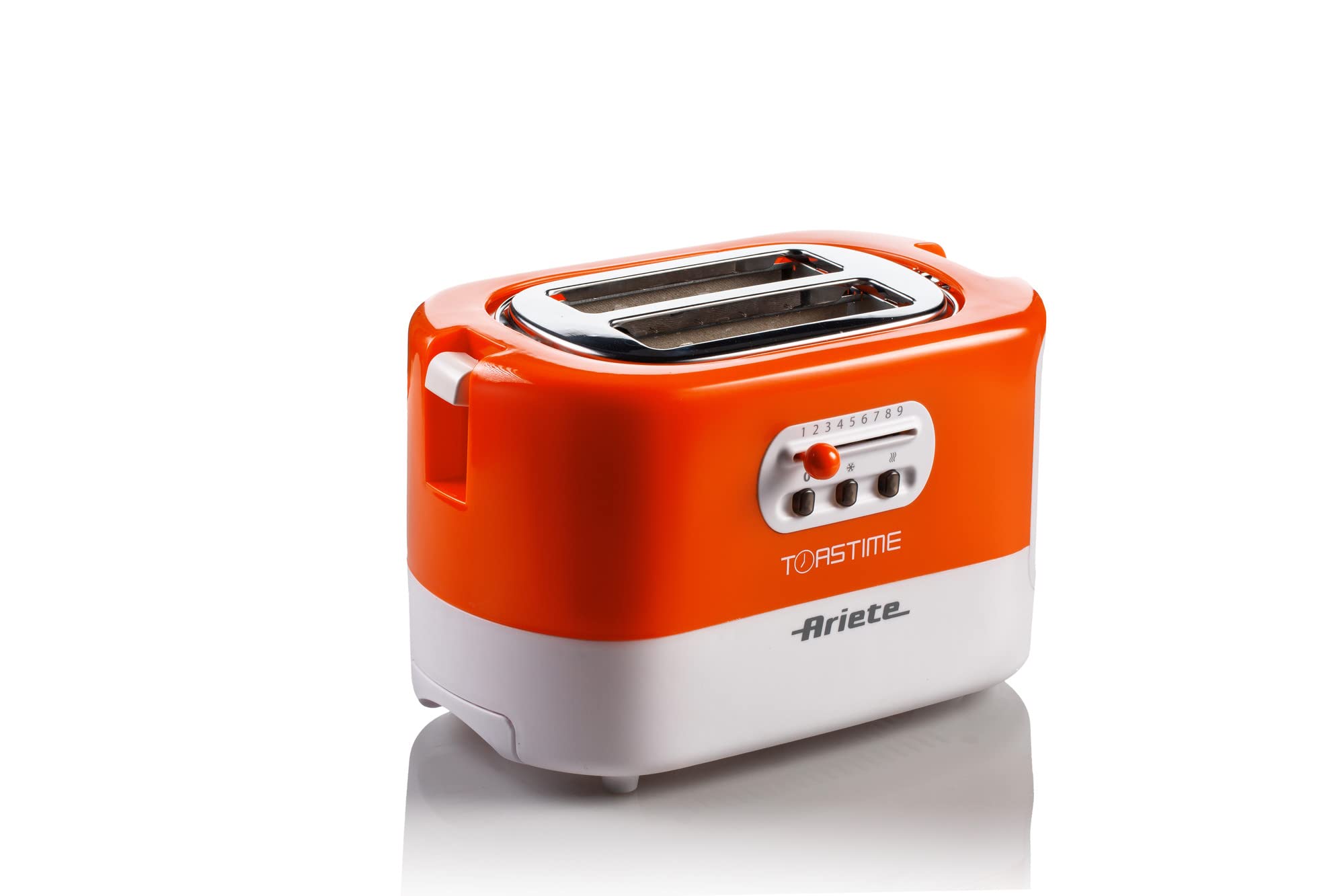 Ariete 159 Toasttime، توستر سفید، ظرفیت 2 برش، 9 سطح قهوه ای شدن، 700 وات، 3 عملکرد، نارنجی سفید/نارنجی