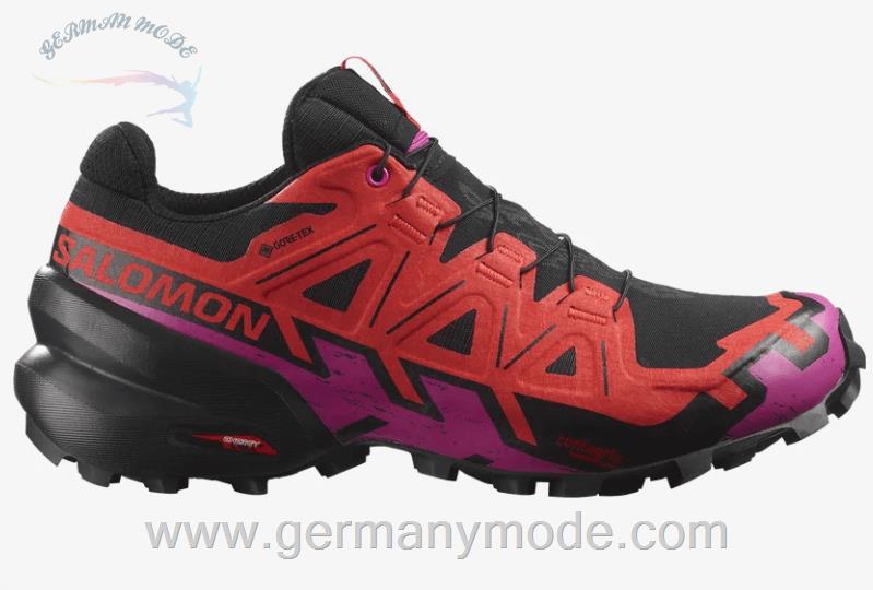 کتانی تریل رانینگ دو کوهستان زنانه سالامون فرانسه SALOMON SPEEDCROSS 6 GORE TEX Trailrunnaing Schuhe Damen Black Fiery Red Very Berry