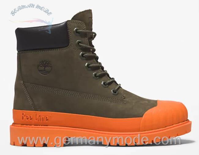 بوت ضد آب زنانه تیمبرلند آمریکا TIMBERLAND BEE LINE X TIMBERLAND RUBBER TOE 6 INCH WOMENS BOOT IN DARK GREEN ORANGE