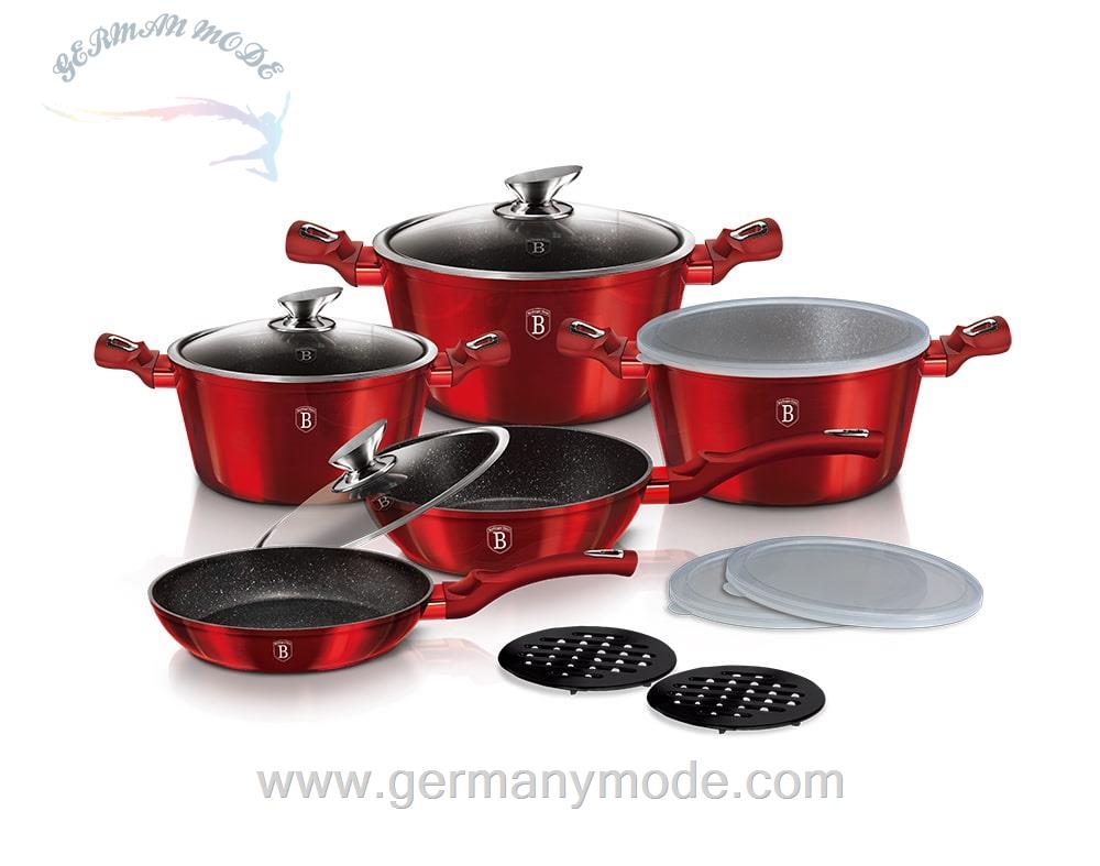 سرویس قابلمه ماهیتابه 13 پارچه برلینگر هاوس مجارستان BerlingerHaus 13-PIECE COOKWARE SET BH/7030 BURGUNDY