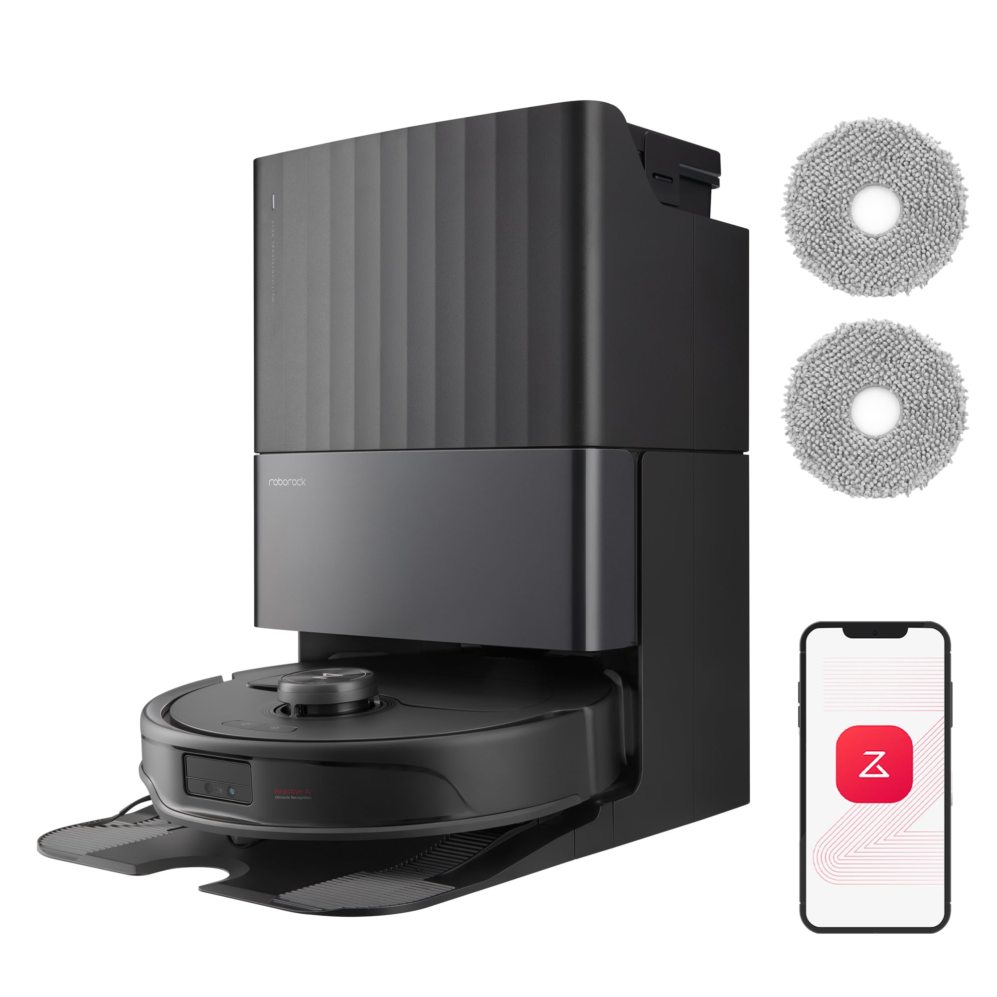 جارو رباتیک ربات جاروبرقی roborock Qrevo Master با عملکرد پاک کردن و دستشویی بالابر، FlexiArm Design™، قدرت مکش HyperForce® 10000 Pa، 2 ماپ اضافی، مجموعه جاروبرقی ربات (مشکی) Roborock Qrevo Master ست مشکی
