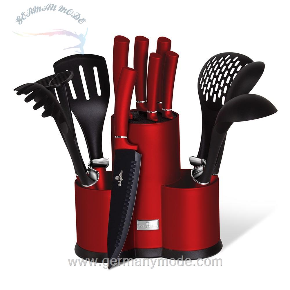 ست چاقو آشپزخانه 12 پارچه با کفیر ملاقه برلینگر هاوس مجارستان BERLINGER HAUS 12-PIECE KNIFE / UTENSILS SET BH-6248 BURGUNDY LINE