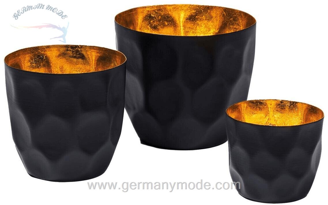 ست جا شمعی 3 تایی فیلیپی آلمان Philippi CASA 3er Set schwarz mit Blattgold 300109