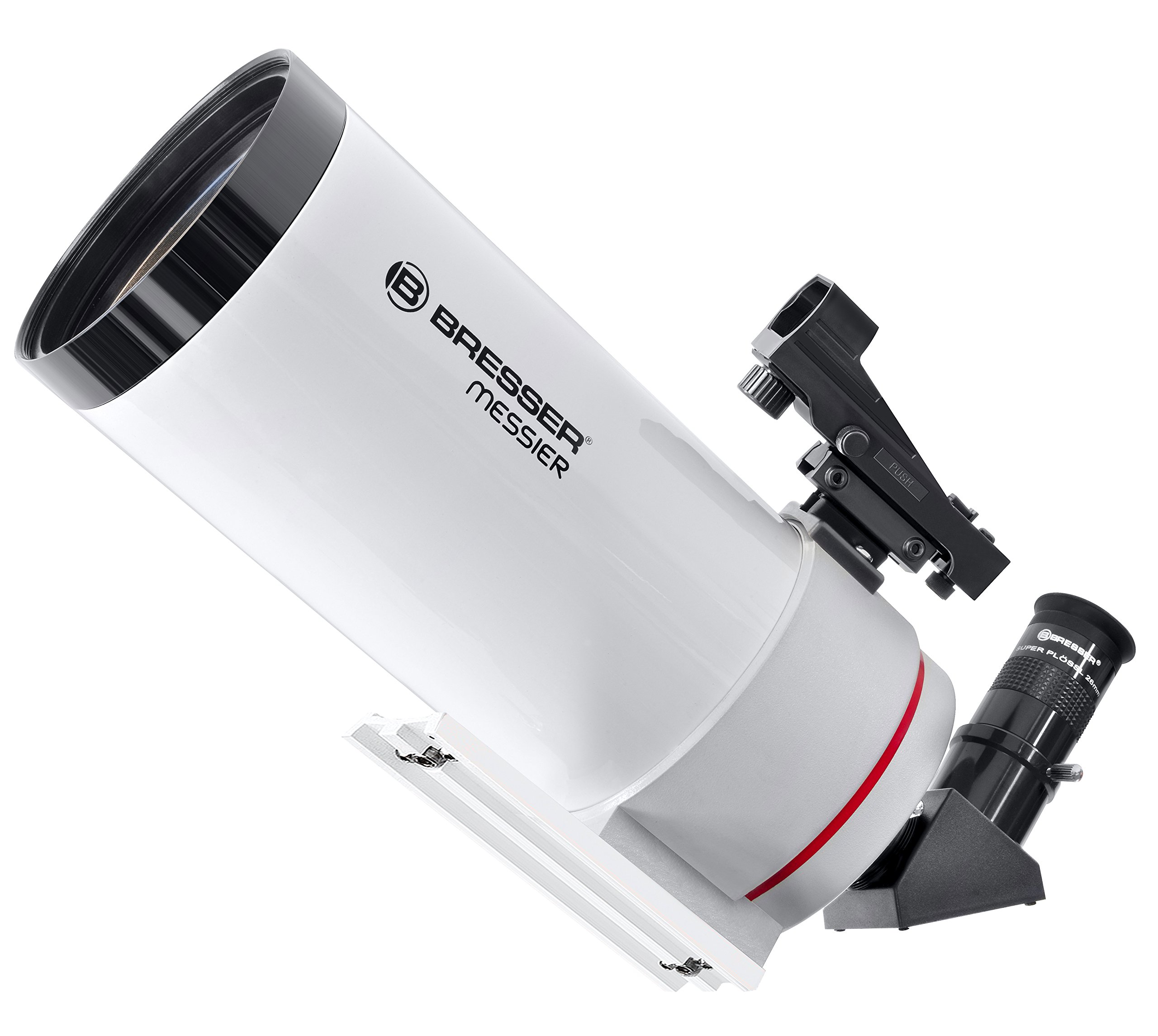 خرید از آمازون - تلسکوپ Bresser لوله نوری Messier MC-100/1400 با چشمی SPL، محدوده یاب LED، سطح گیره فولادی ضد زنگ جهانی برای پایه ها و نرم افزار نجوم Stellarium، سفید