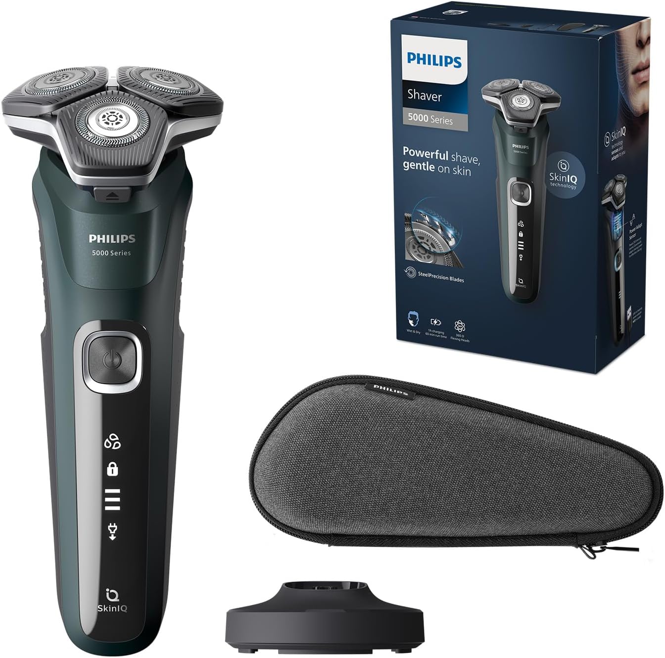 ریش تراش فیلیپس سری (مدل S5884/35) 5000 - ریش تراش برقی مردانه با ماشین اصلاح تاشو، جایگاه شارژ و کیف مسافرتی سری 5000 شامل کیف مسافرتی و شارژر