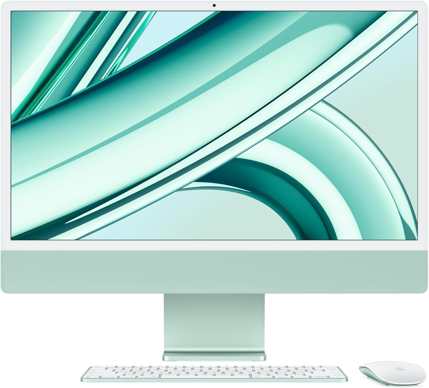 آی مک 24 اینچی اپل اورجینال رایانه رومیزی همه‌کاره iMac Apple 2023 با تراشه M3: CPU 8 هسته‌ای، GPU 8 هسته‌ای، صفحه نمایش 24 اینچی 4.5K رتینا، 8 گیگابایت رم مشترک، 256 گیگابایت حافظه SSD، لوازم جانبی مشابه. CPU سبز 8 هسته‌ای