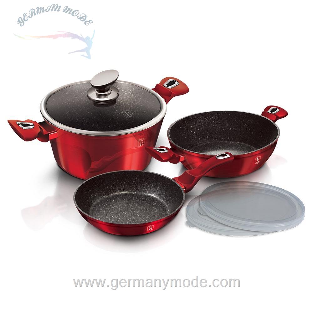 سرویس قابلمه ماهیتابه 6 پارچه برلینگر هاوس مجارستان BerlingerHaus 6-PIECE COOKWARE SET BH/7046 METALLIC BURGUNDY LINE
