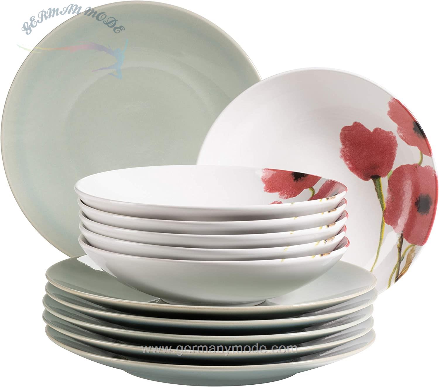 سرویس غذاخوری سرامیک 12 پارچه 6 نفره ماسر اتریشMäser Tafelservice Ossia Red/weiß (12-tlg.)