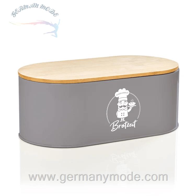 ظرف نان فلزی درب چوبی کلارشتاین آلمان Klarstein Rök Brotbox Brotkasten Grau