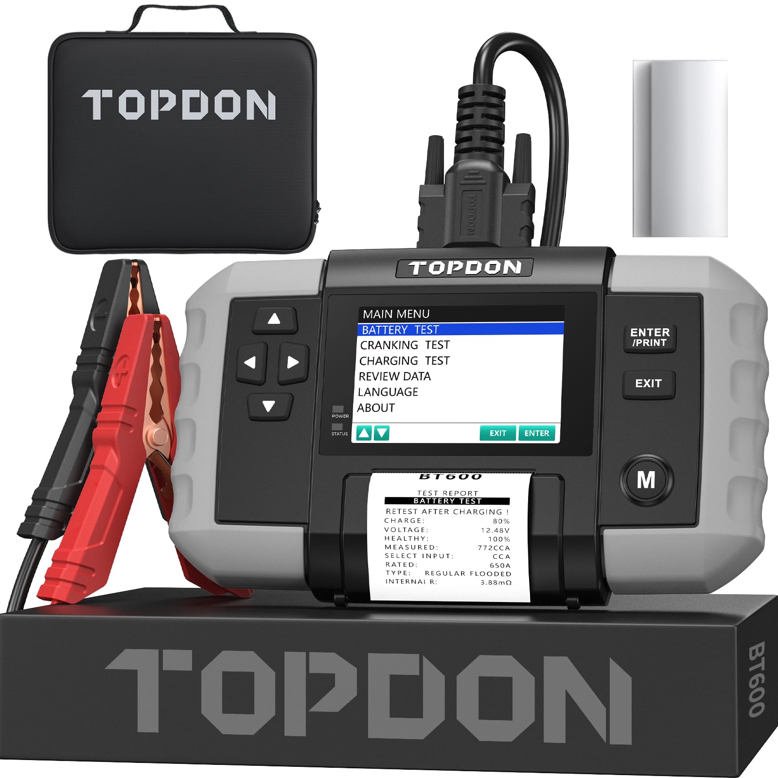 خرید از آمازون - TOPDON BT600 تستر باتری ماشین 12 ولت 24 ولت، تستر باتری ماشین 100-2000 CCA با چاپگر، صفحه نمایش رنگی 3.5 اینچی، کابل 5.9 فوت، mini USB برای به روز رسانی نرم افزار، برای علاقه مندان و حرفه ای ها در دسترس است