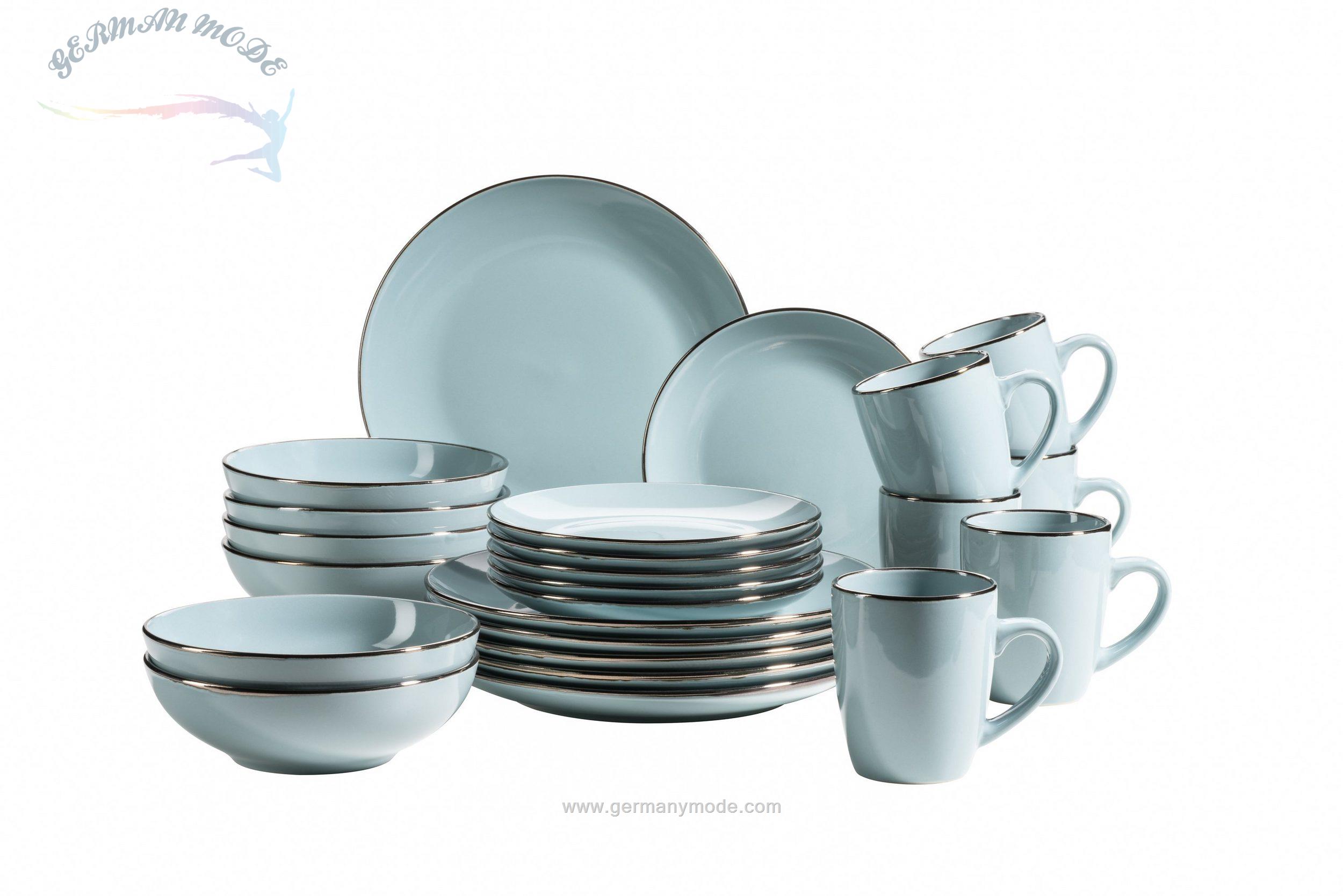 سرویس غذاخوری سرامیک 24 پارچه 6 نفره ماسر اتریش Mäser Metallic Rim Kombiservice (24-tlg.) blau