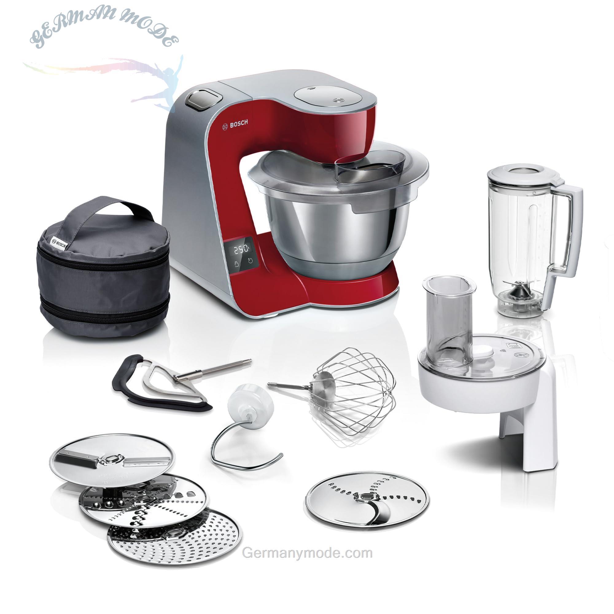 غذا ساز همه کاره بوش آلمان Bosch Series 4 MUM5X720، ترازو یکپارچه، کاسه فولادی ضد زنگ 3.9 لیتری، میکسر 1.25 لیتری، قلاب خمیر حرفه ای، چرخ دنده سیاره ای، همزن، خردکن پیوسته، 1000 وات