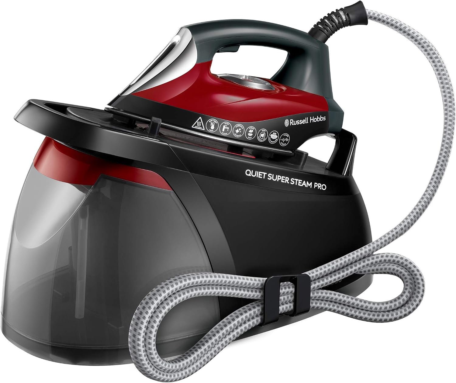 اتو بخار مخزن دار راسل هابز انگلستان Quiet Super Steam Pro (فشار بخار 8 بار، مخزن آب قابل جابجایی 1.8 لیتری، سیستم حفاظت از رسوب آهک، 3 تنظیم بخار، بخار عمودی) اتو 24460-56
